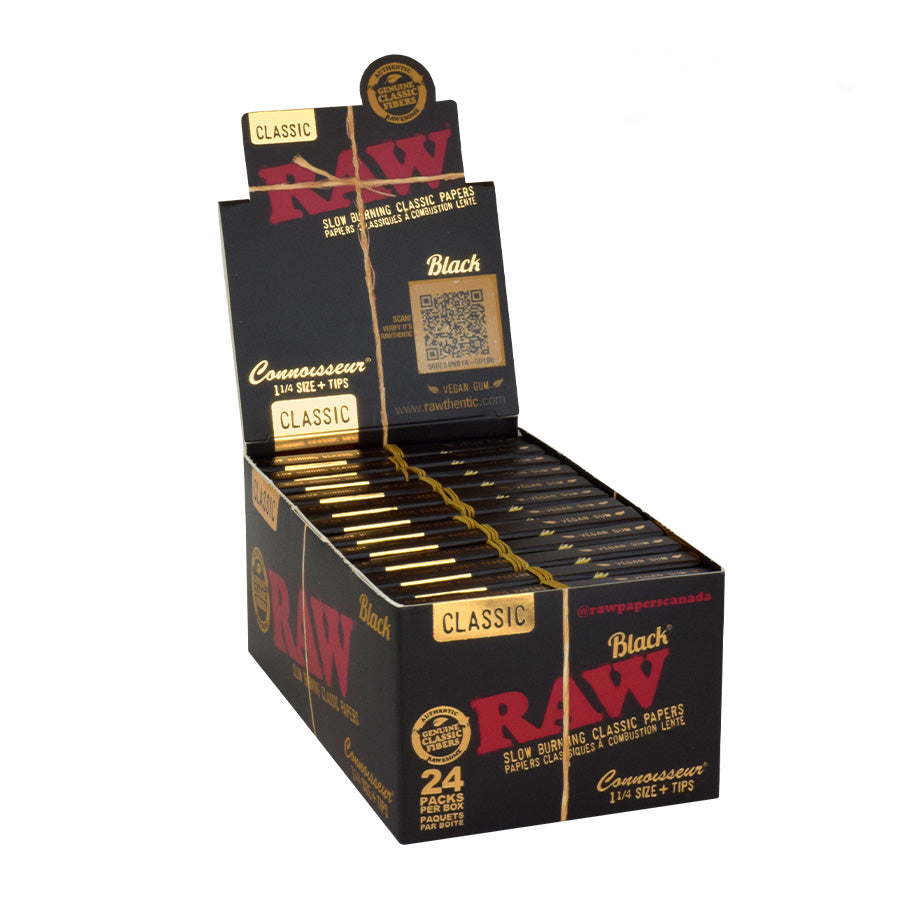 RAW | Black Natural Unrefined Artisan Connoisseur Papers w/ Tips – 1¼ Size