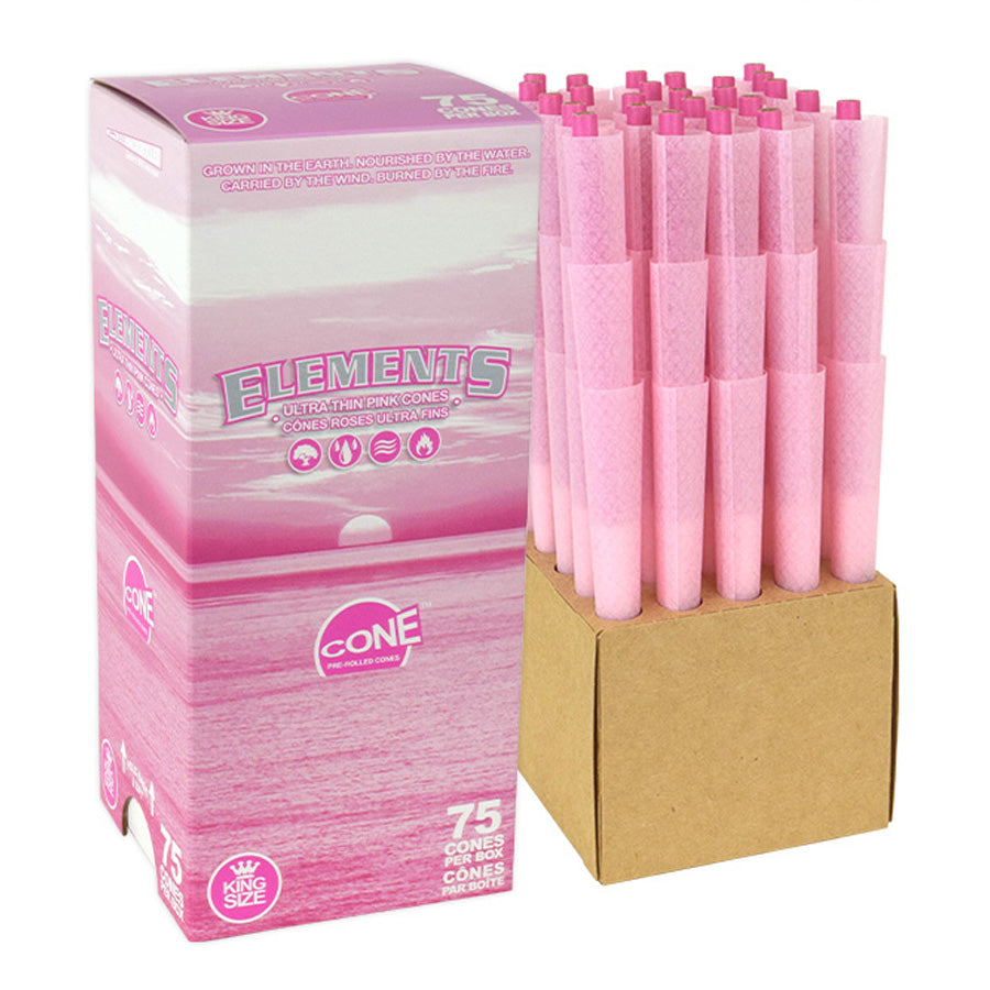 Elements | Pink King Size Pre-Rolled Cones – 75 Pack [CP1428]