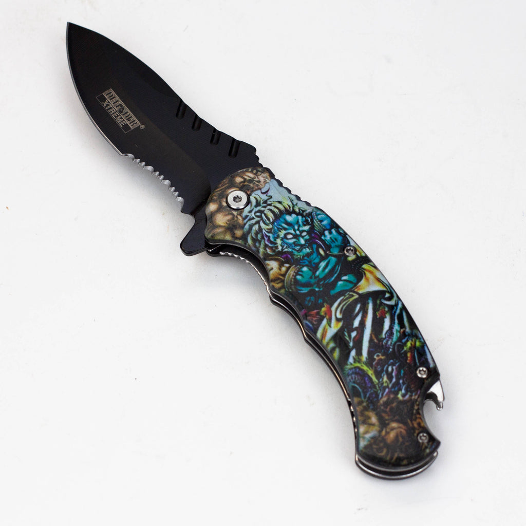 Defender Xtreme - 8.5 Devil Warrior Folding Knife with belt clip [13173]