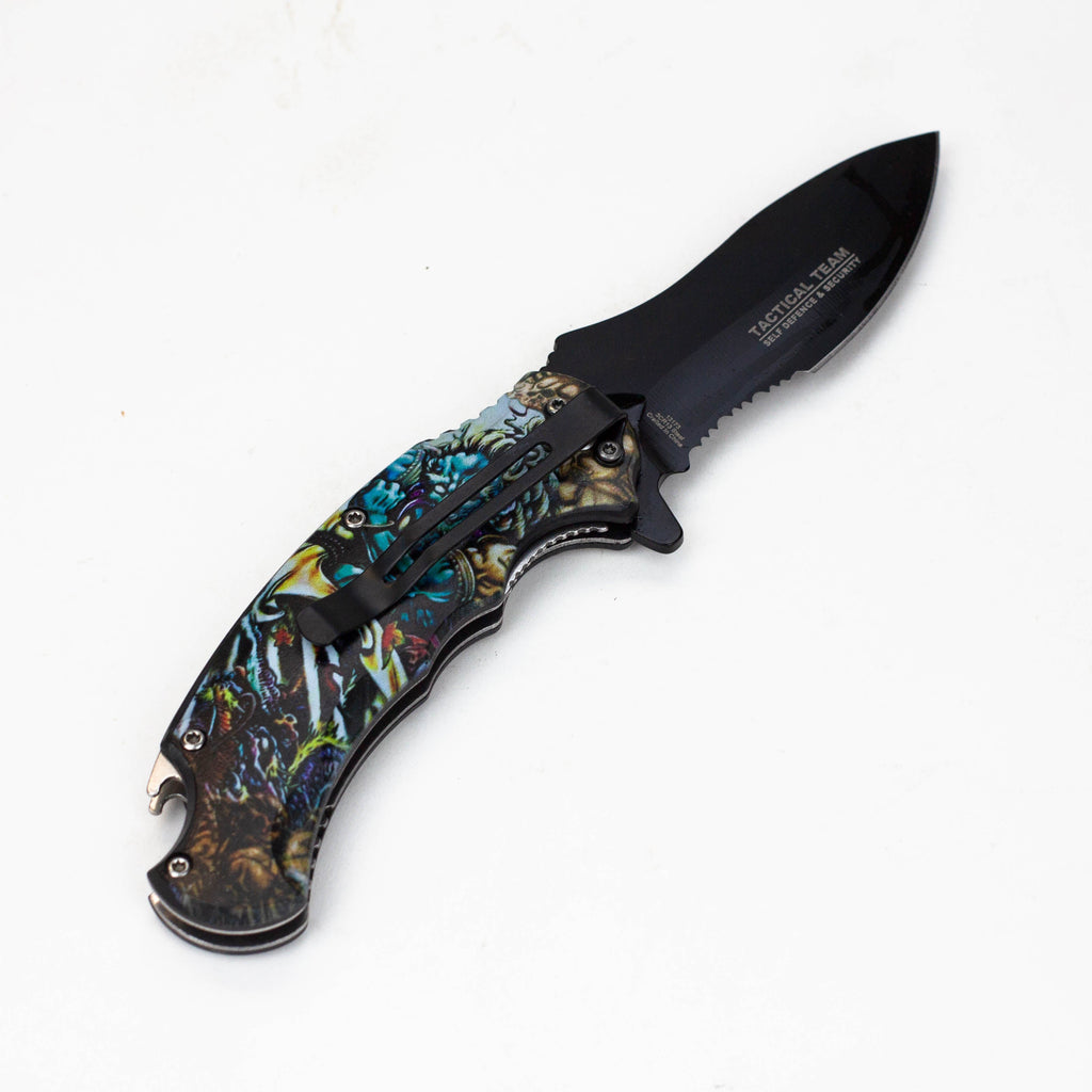 Defender Xtreme - 8.5 Devil Warrior Folding Knife with belt clip [13173]