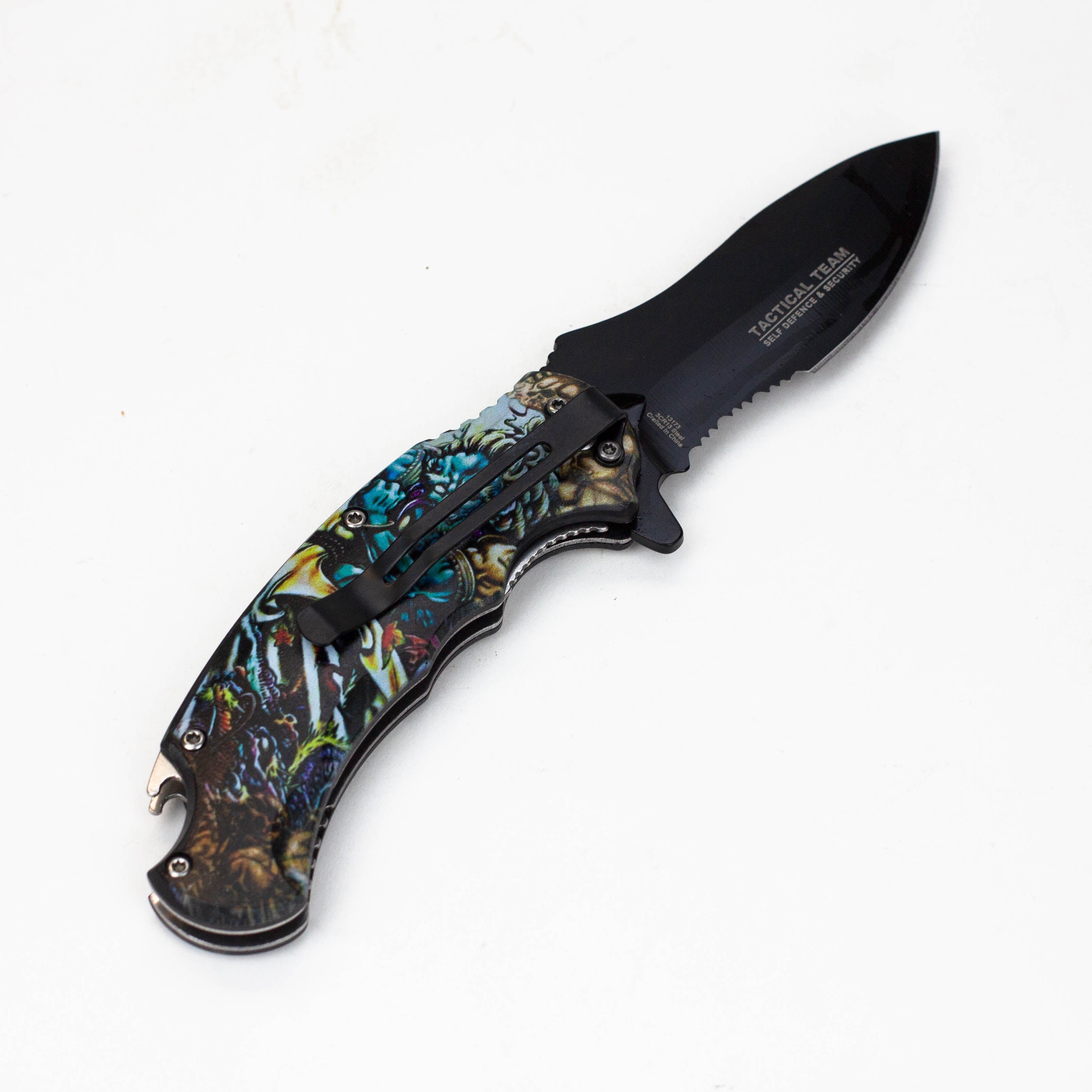 Defender Xtreme - 8.5 Devil Warrior Folding Knife with belt clip [13173]