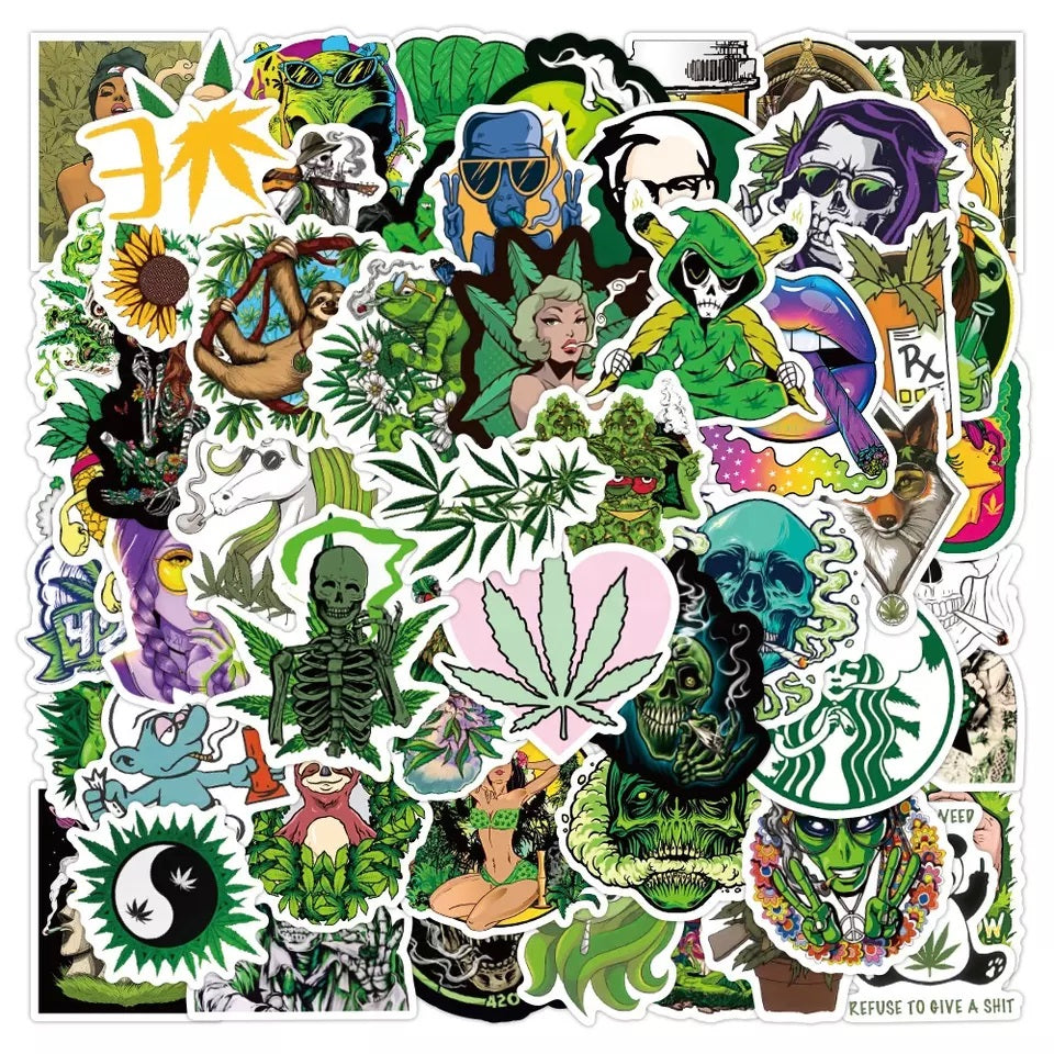 50pcs Assorted Cannabis Design Stickers