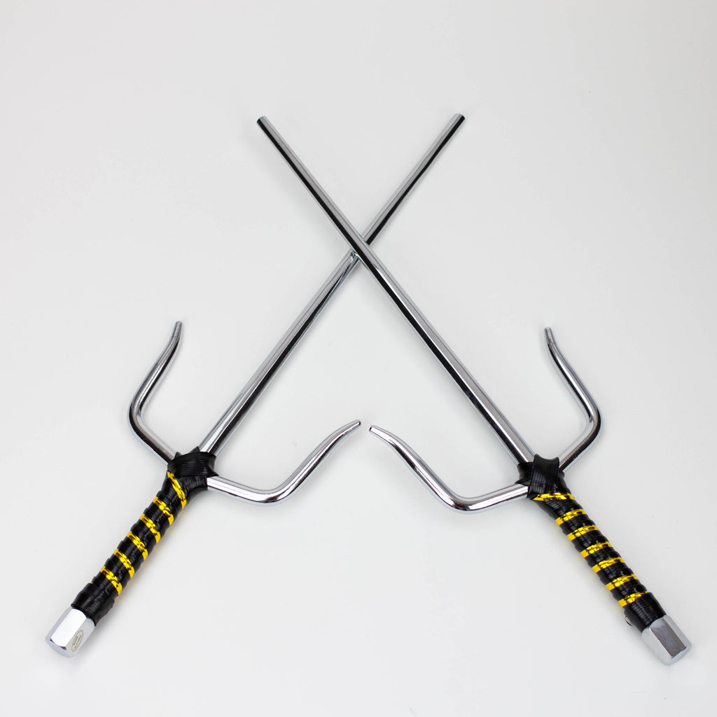 2-Piece Silver Chrome Sai set with Black and Gold Plastic Wrapped  Handles