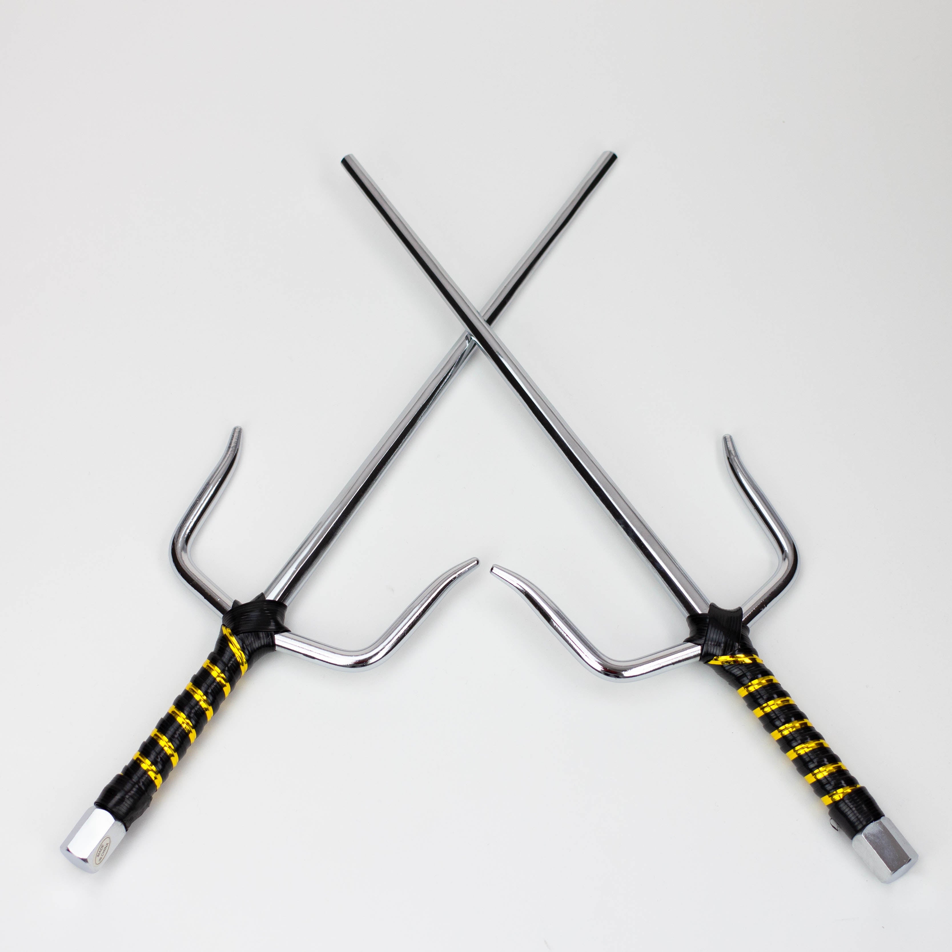 2-Piece Silver Chrome Sai set with Black and Gold Plastic Wrapped  Handles