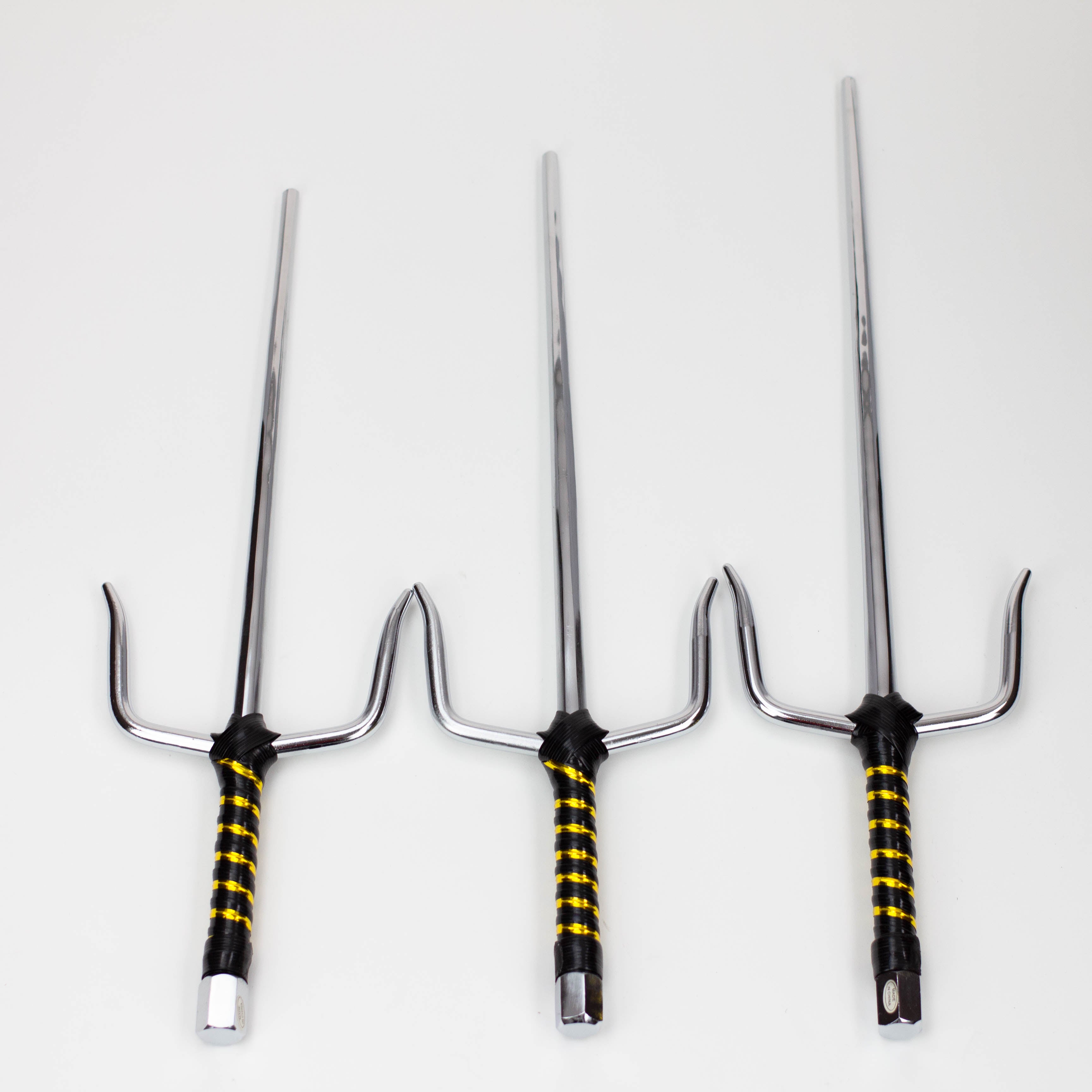 2-Piece Silver Chrome Sai set with Black and Gold Plastic Wrapped  Handles