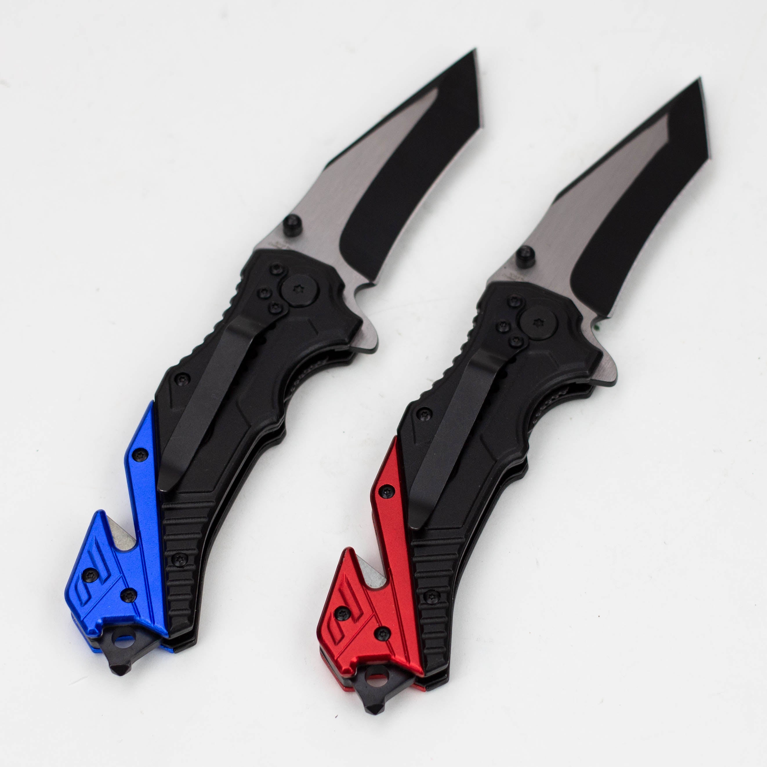 8" Two Tone Blade Folding Knife Aluminum Handle With Belt Clip