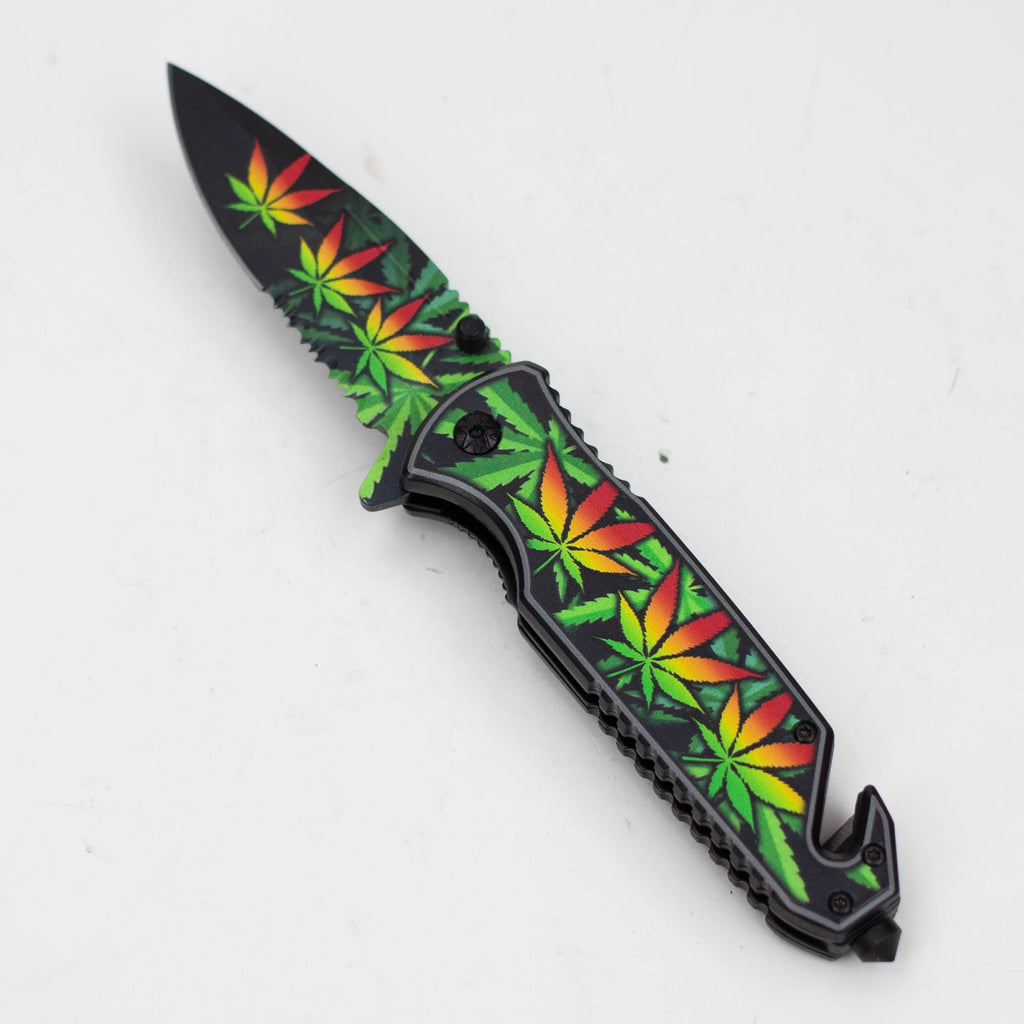 8" Leaves - Folding Knife W/ Belt Cutter
