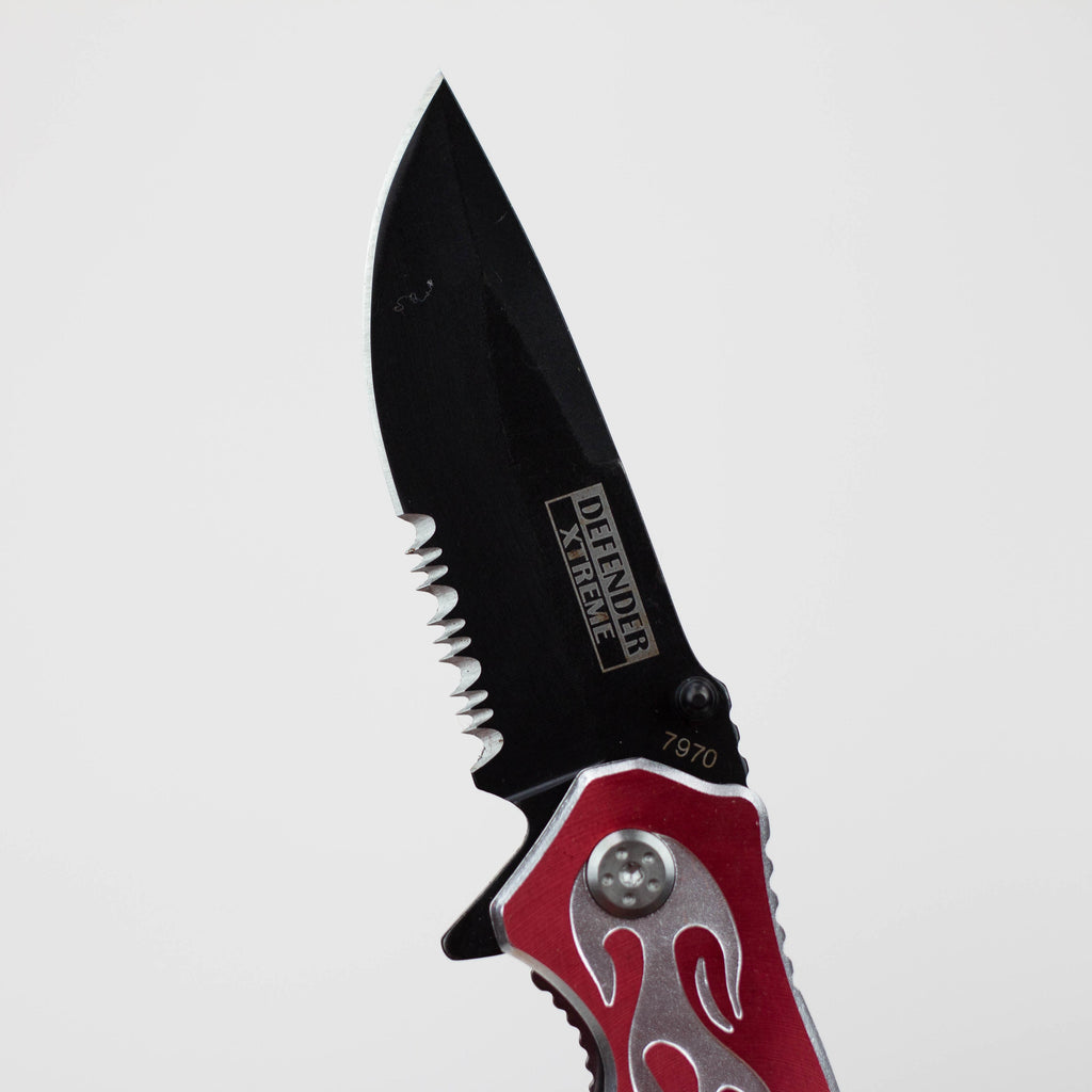 Defender-xtreme  Flame Design - Knife with Serrated Stainless Steel  Blade [7970]