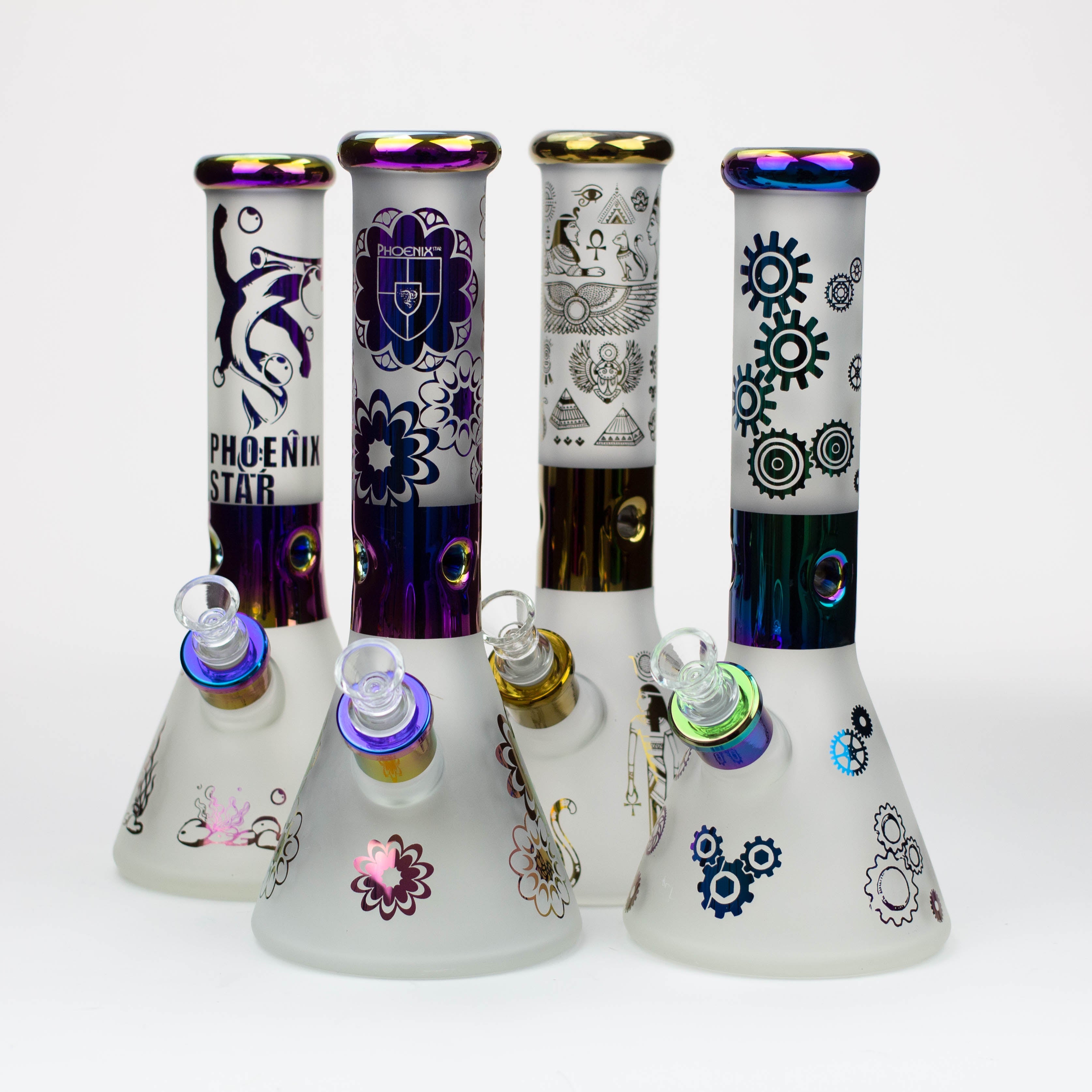 PHOENIX STAR-12.5"  Snadblast and electroplated 7 mm glass beaker bong