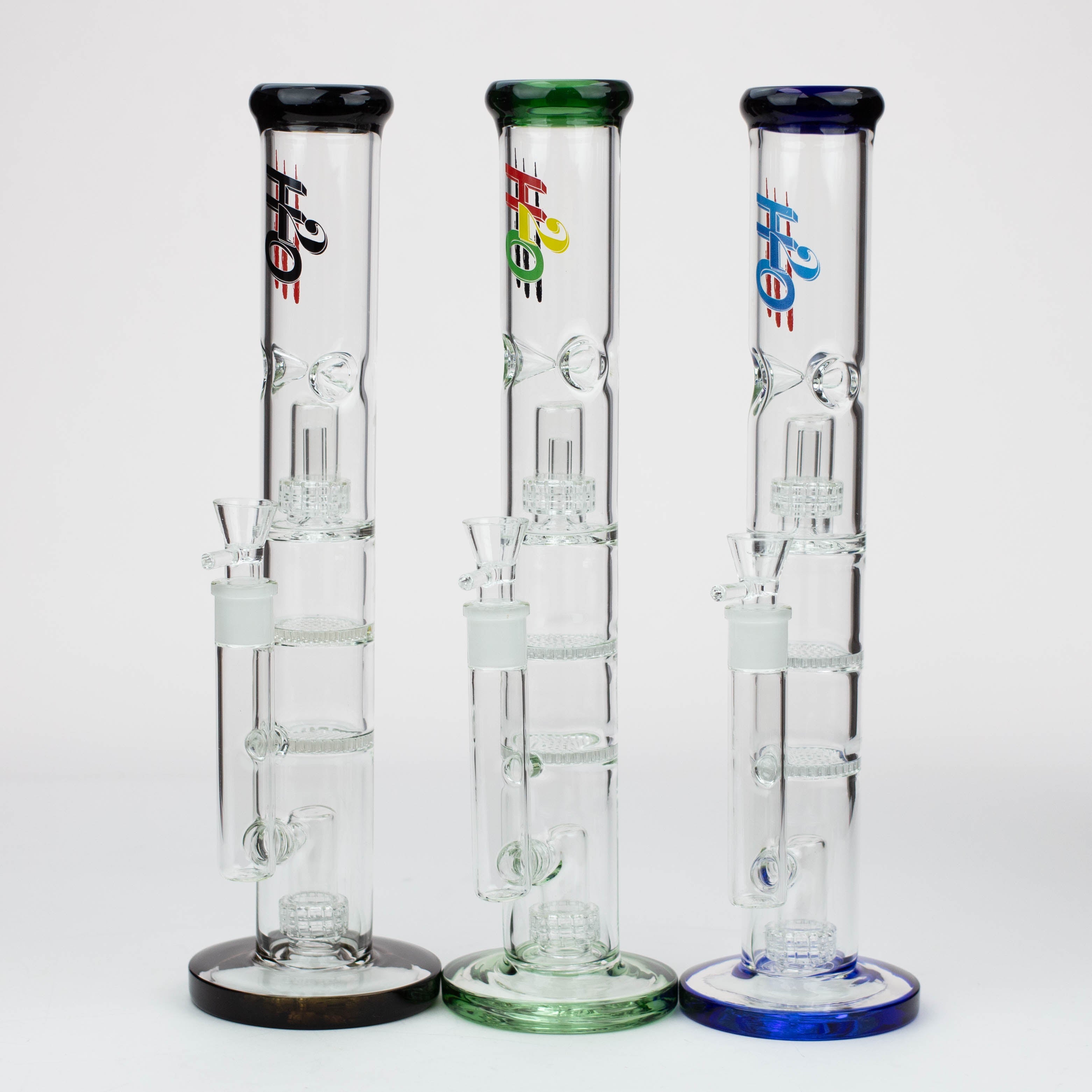 16" H2O Dual Honeycomb diffuser Glass water bong [H2O-27]