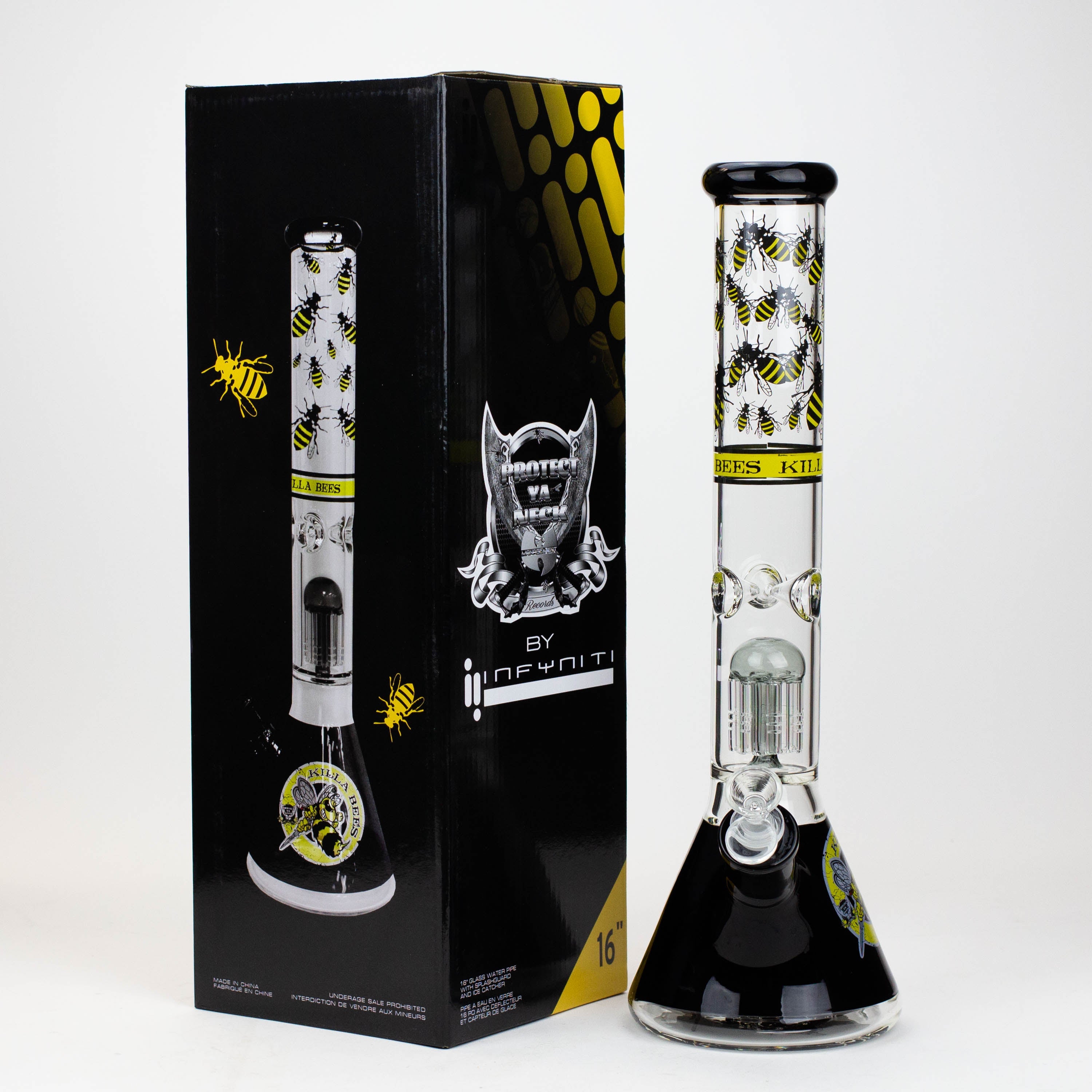 PROTECT YA NECK-15.5" 7 mm tree arm percolator glass bong [Killa Bees]