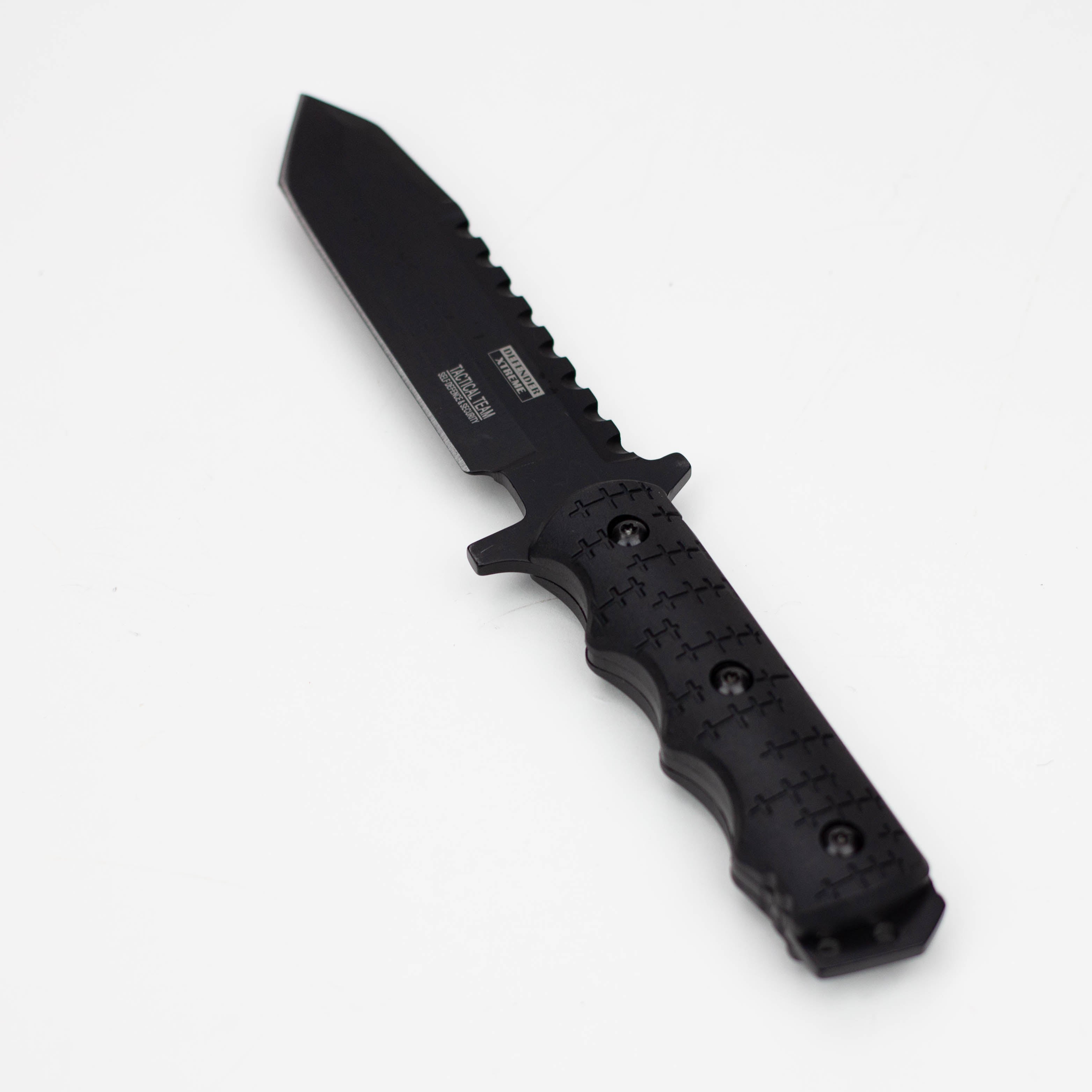 9" Defender-Xtreme Tactical  Team All Black Serrated Blade  Hunting Knife with Sheath [7688]