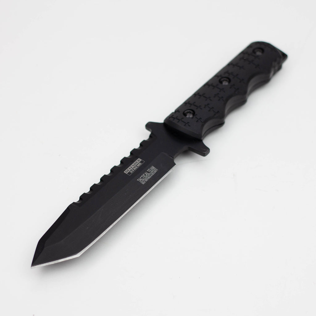 9" Defender-Xtreme Tactical  Team All Black Serrated Blade  Hunting Knife with Sheath [7688]