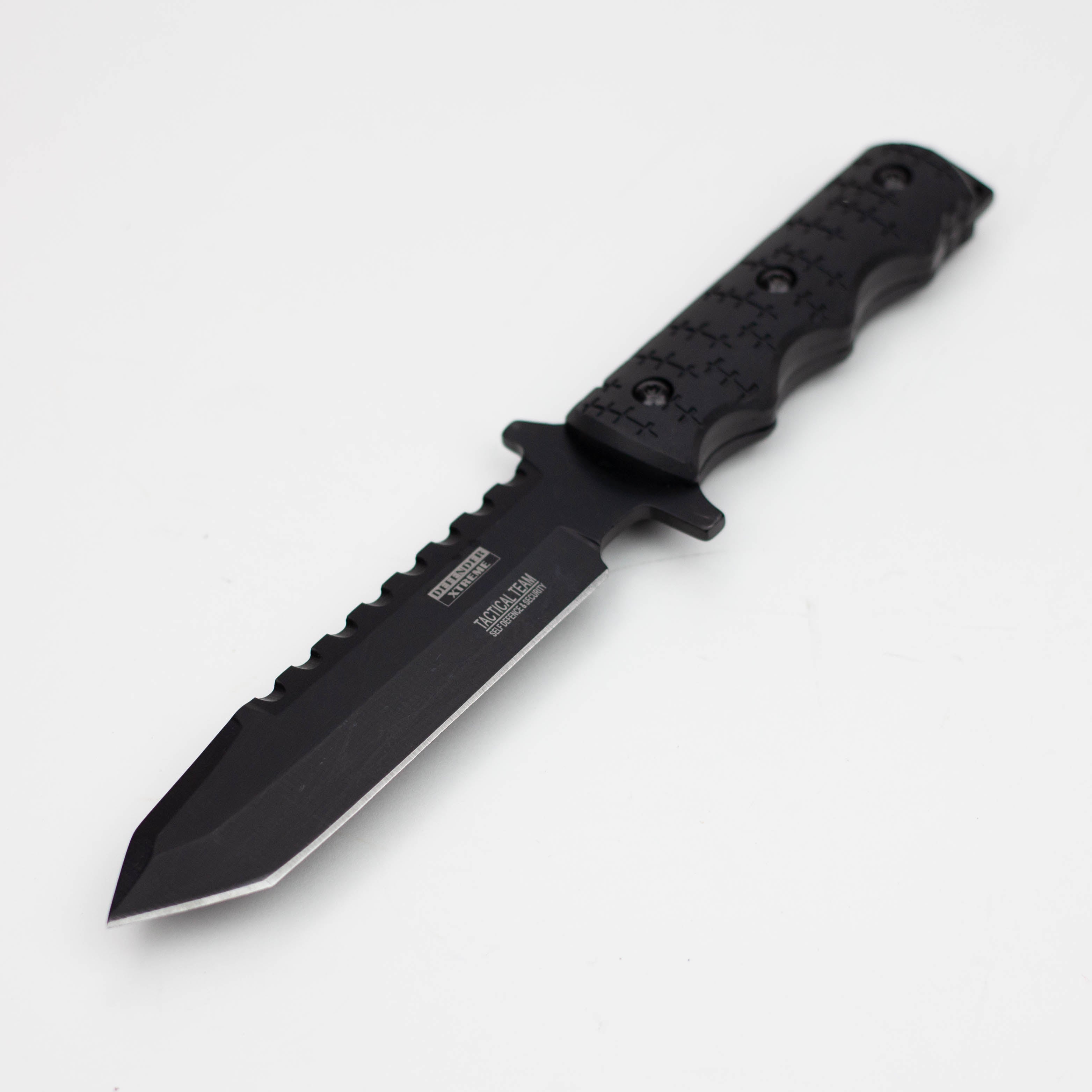 9" Defender-Xtreme Tactical  Team All Black Serrated Blade  Hunting Knife with Sheath [7688]