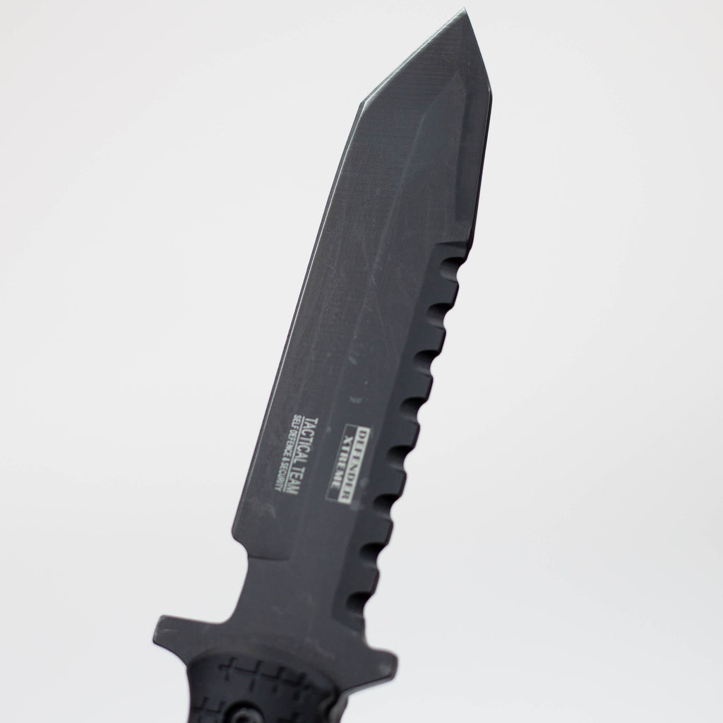 9" Defender-Xtreme Tactical  Team All Black Serrated Blade  Hunting Knife with Sheath [7688]