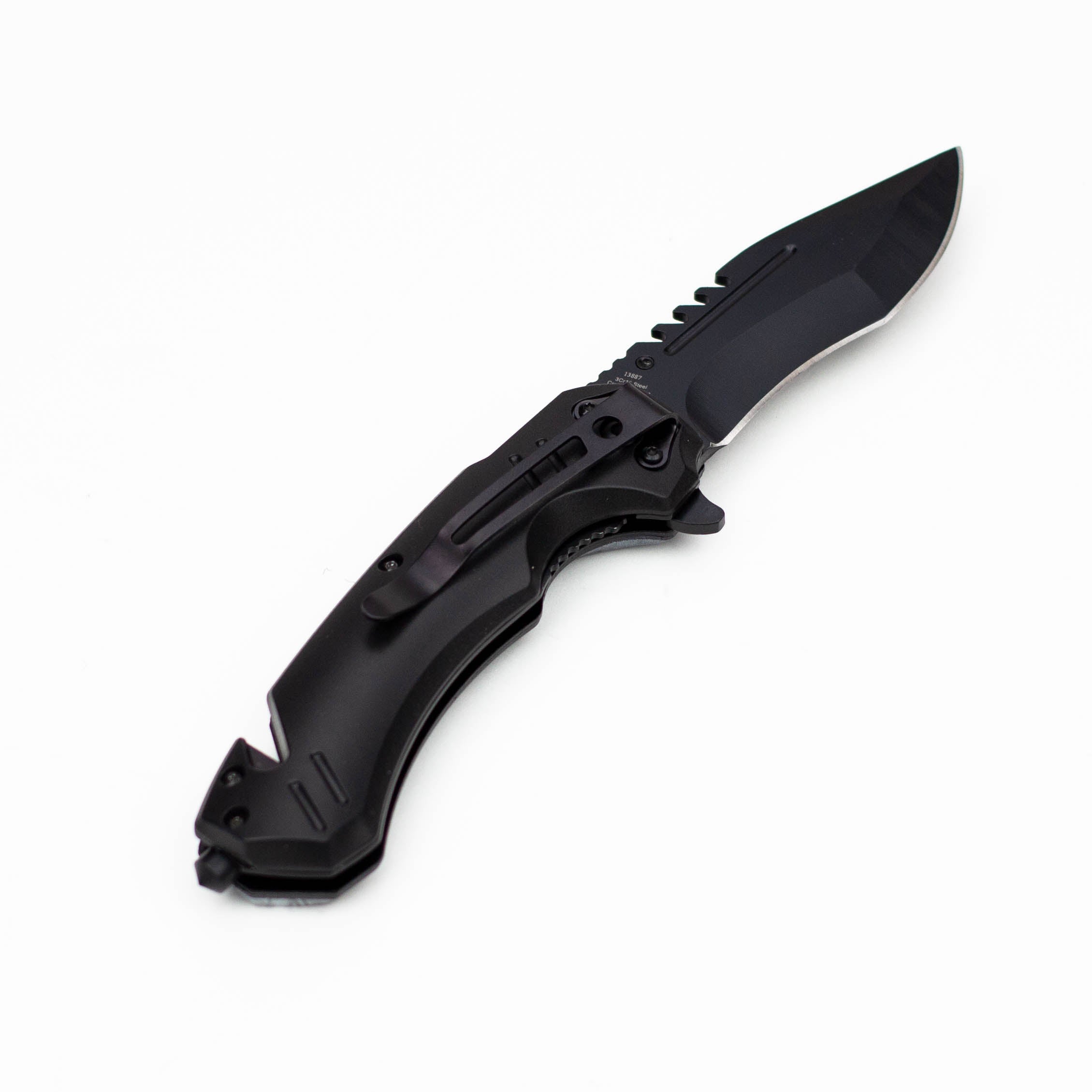 8" Defender-Xtreme Death  Design Handle Folding Knife W/  Belt Cutter [13887]