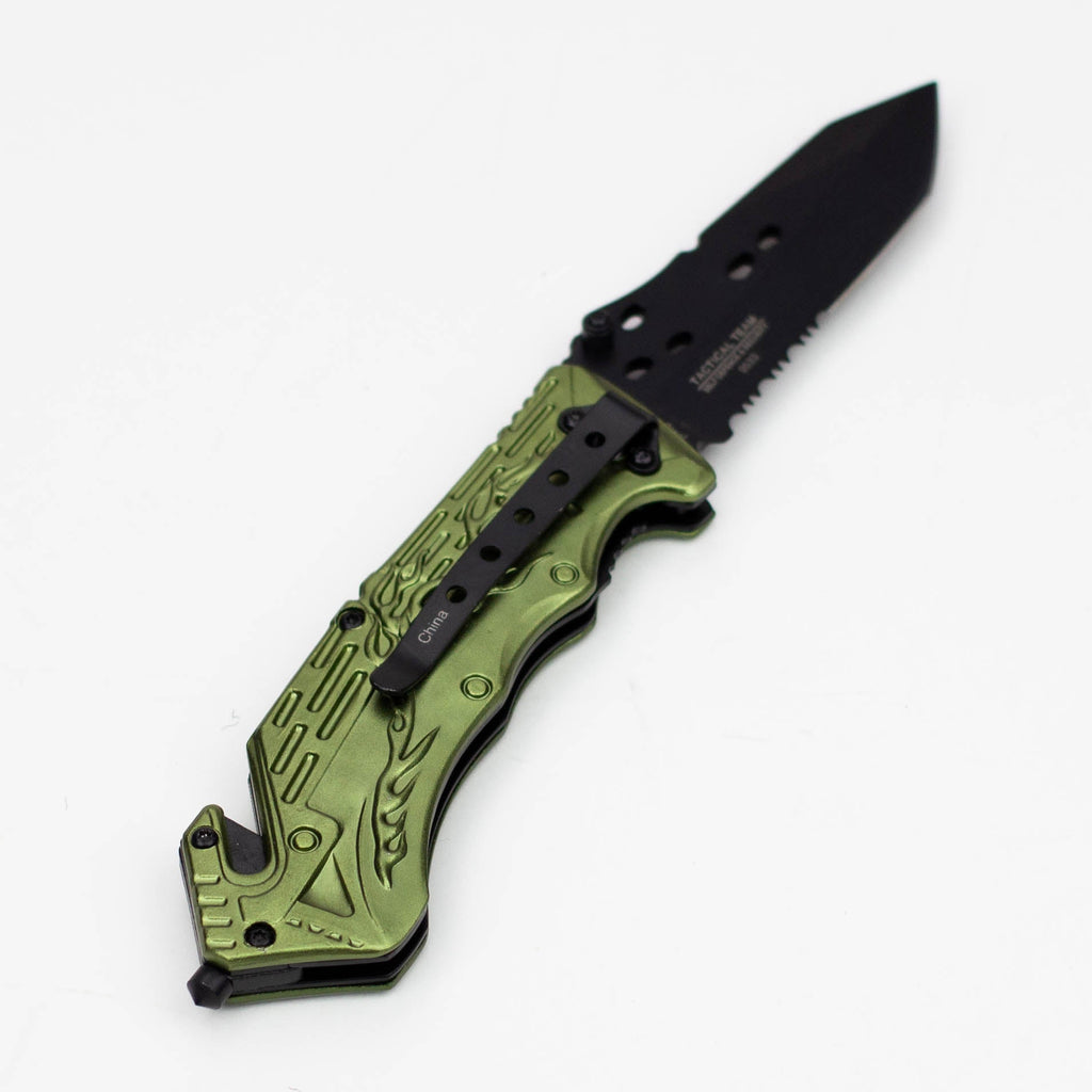 8" Hunt Down  Green Handle -Knife With Belt Clip [9533]