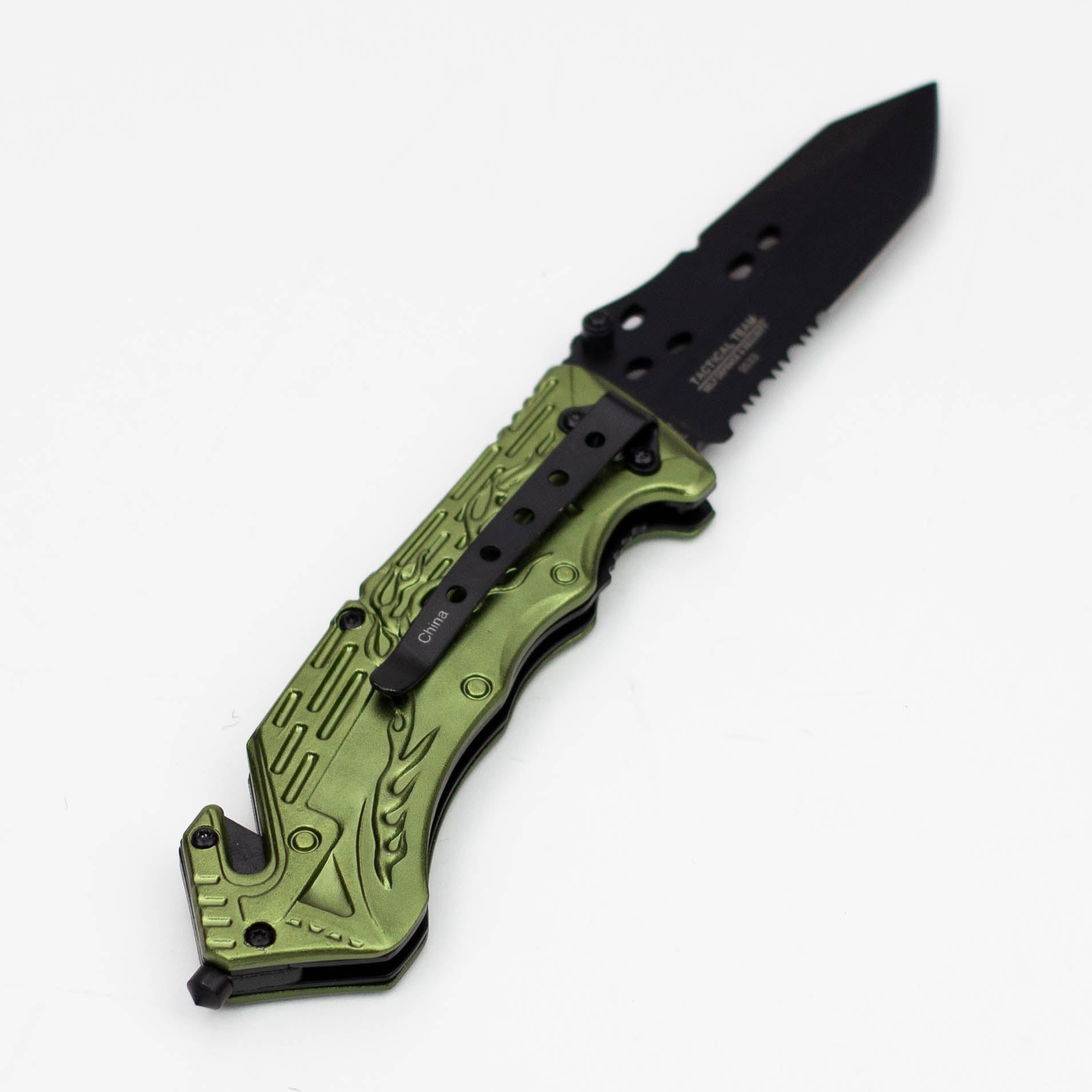 8" Hunt Down  Green Handle -Knife With Belt Clip [9533]