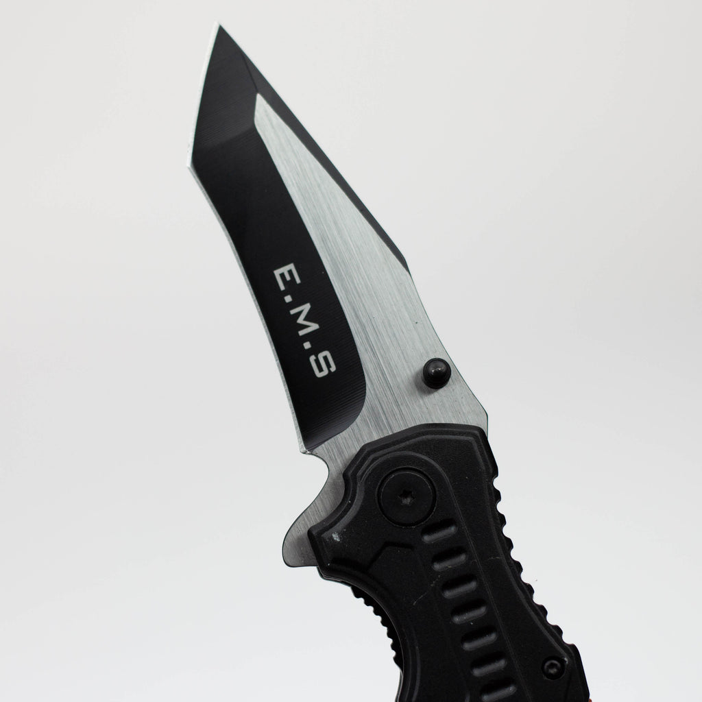 8" Two Tone  Blade Orange & Black- Folding Knife Aluminum  Handle With Belt Cutter [13943]