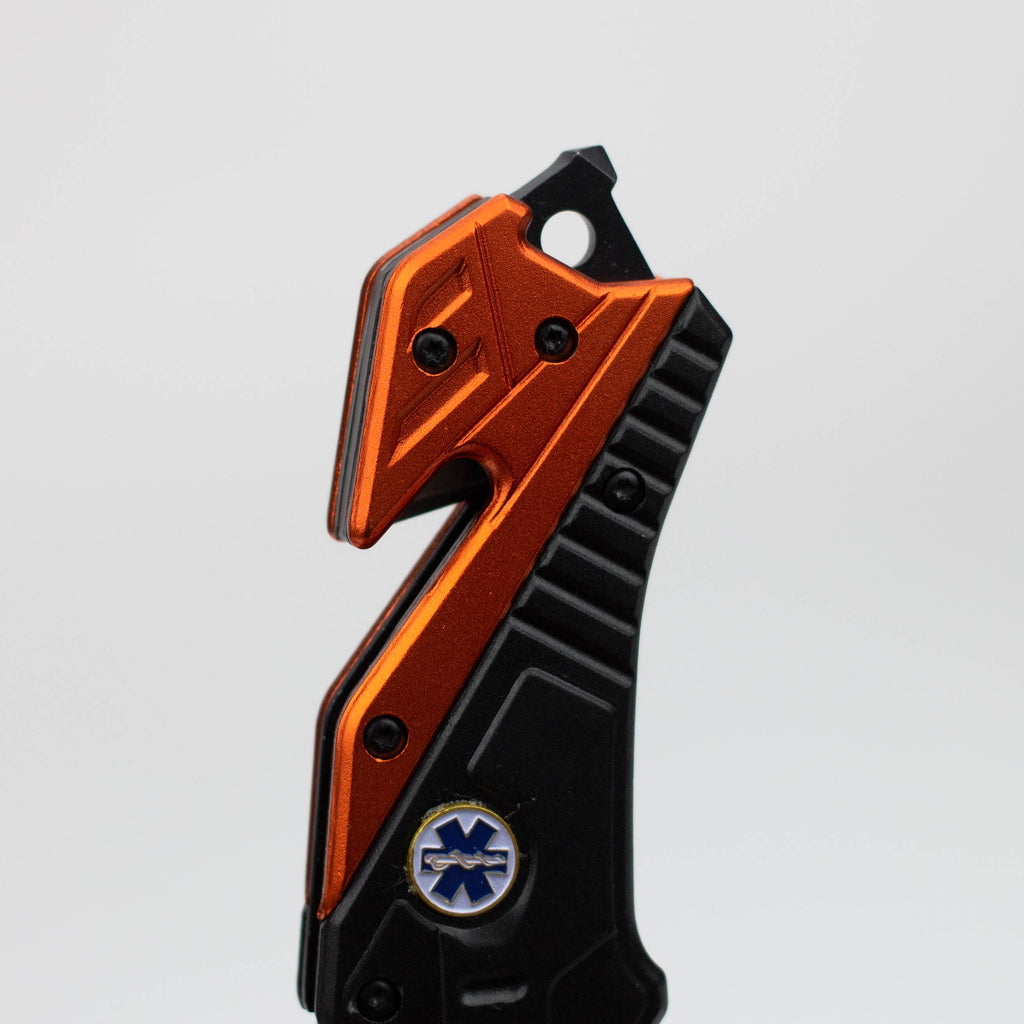 8" Two Tone  Blade Orange & Black- Folding Knife Aluminum  Handle With Belt Cutter [13943]