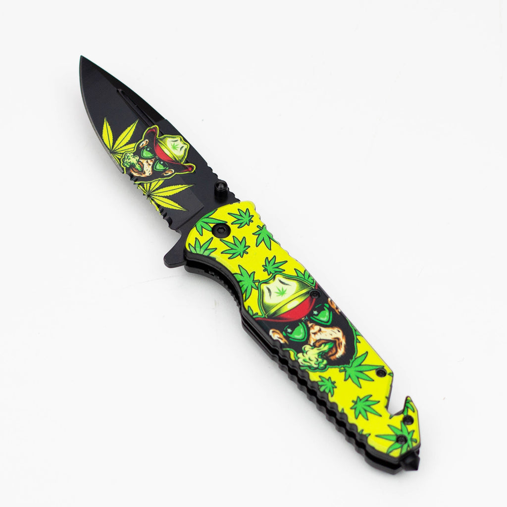 8.5" Monkey  Design - Folding Knife W/ Belt Cutte
