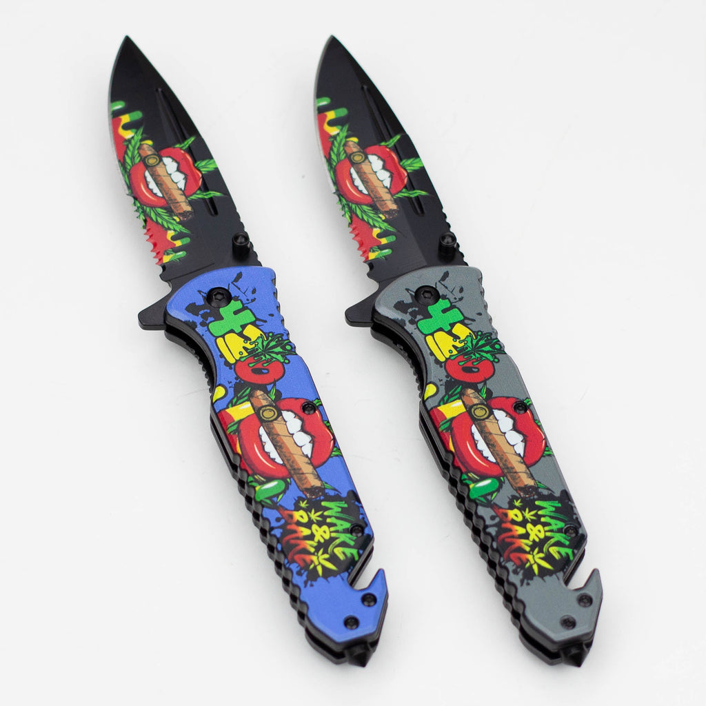 8.5" Lips Design - Folding Knife W/ Belt Cutte