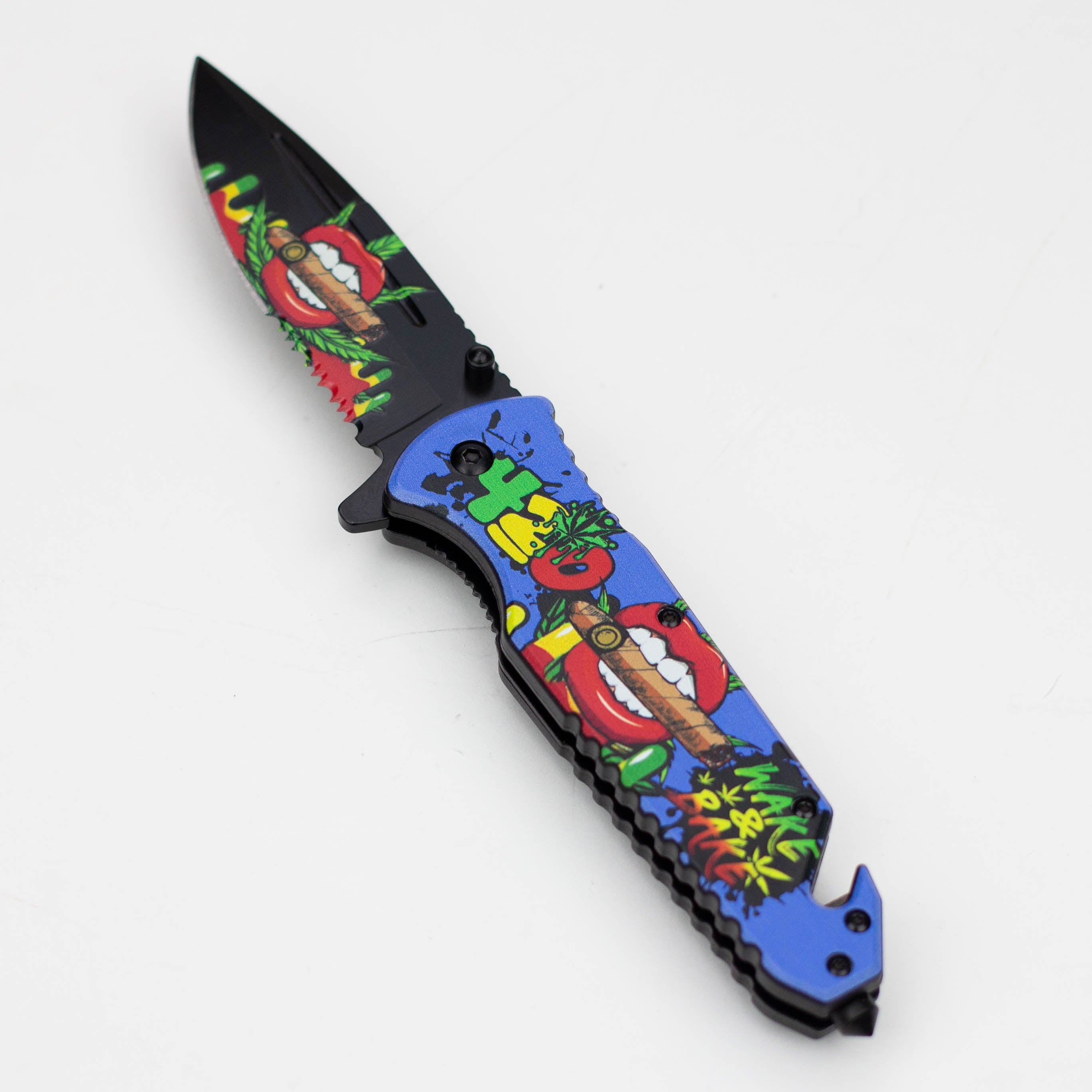 8.5" Lips Design - Folding Knife W/ Belt Cutte