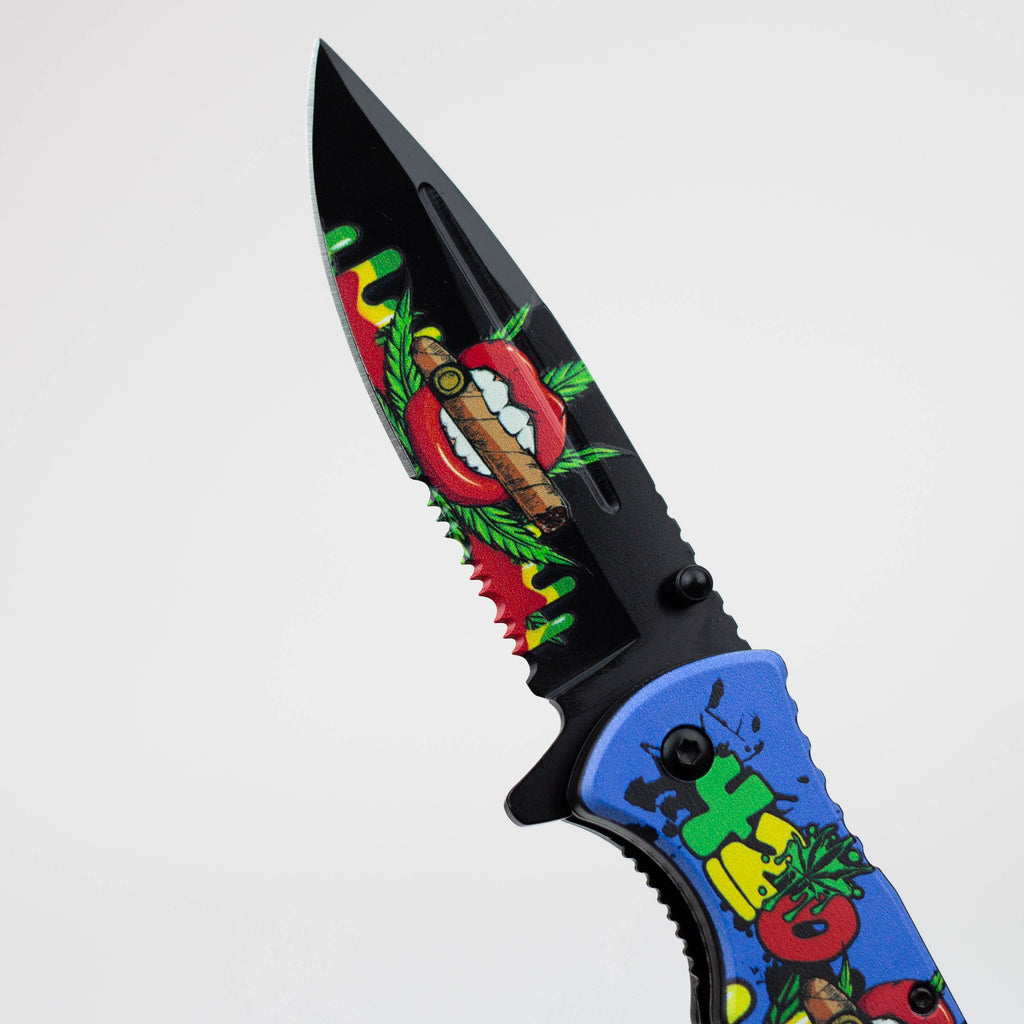 8.5" Lips Design - Folding Knife W/ Belt Cutte