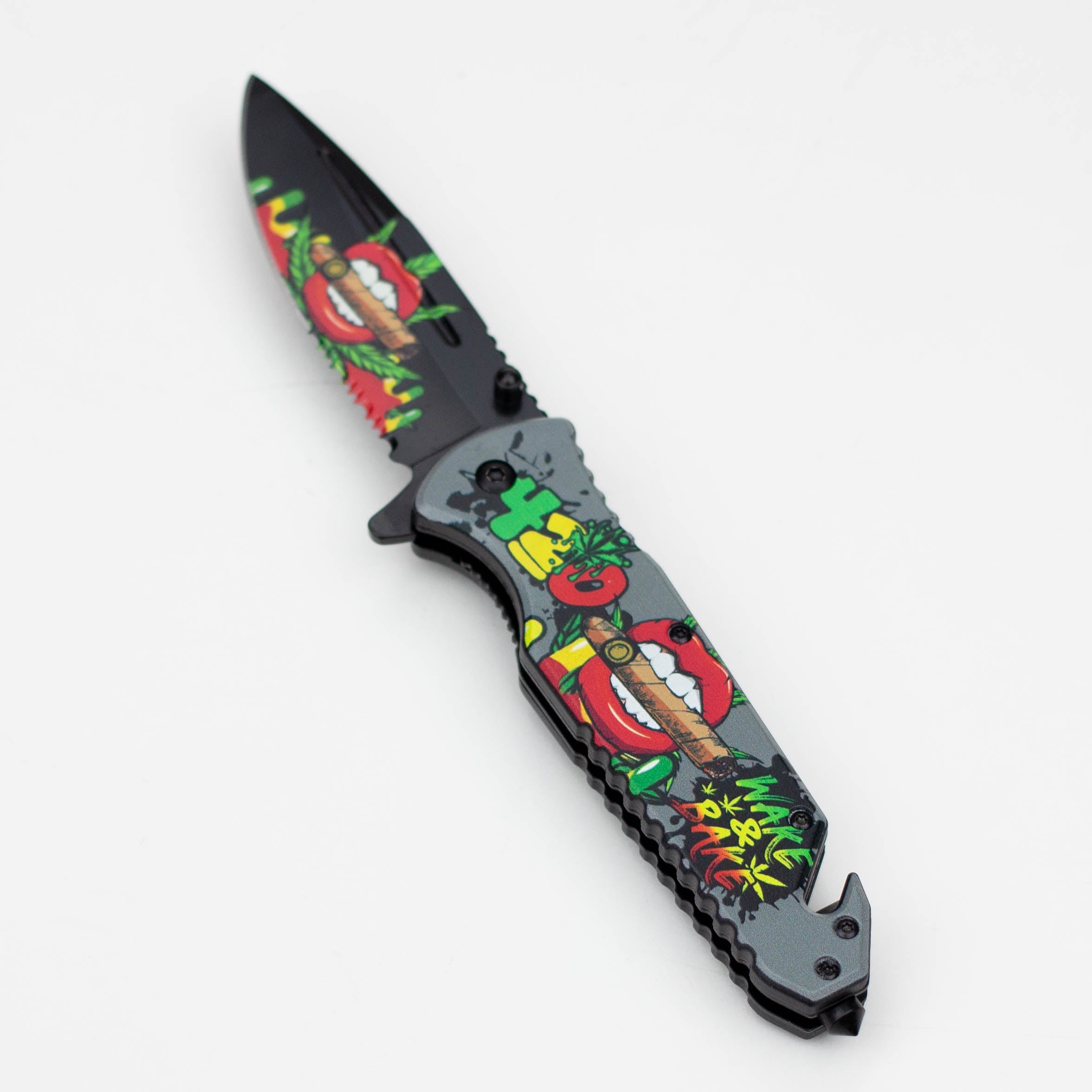 8.5" Lips Design - Folding Knife W/ Belt Cutte