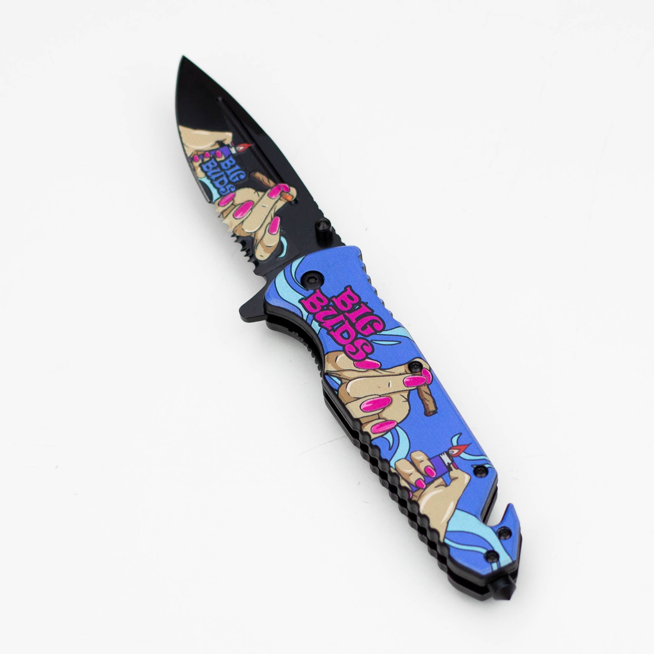 8.5" Fingers Design - Folding Knife W/ Belt Cutte