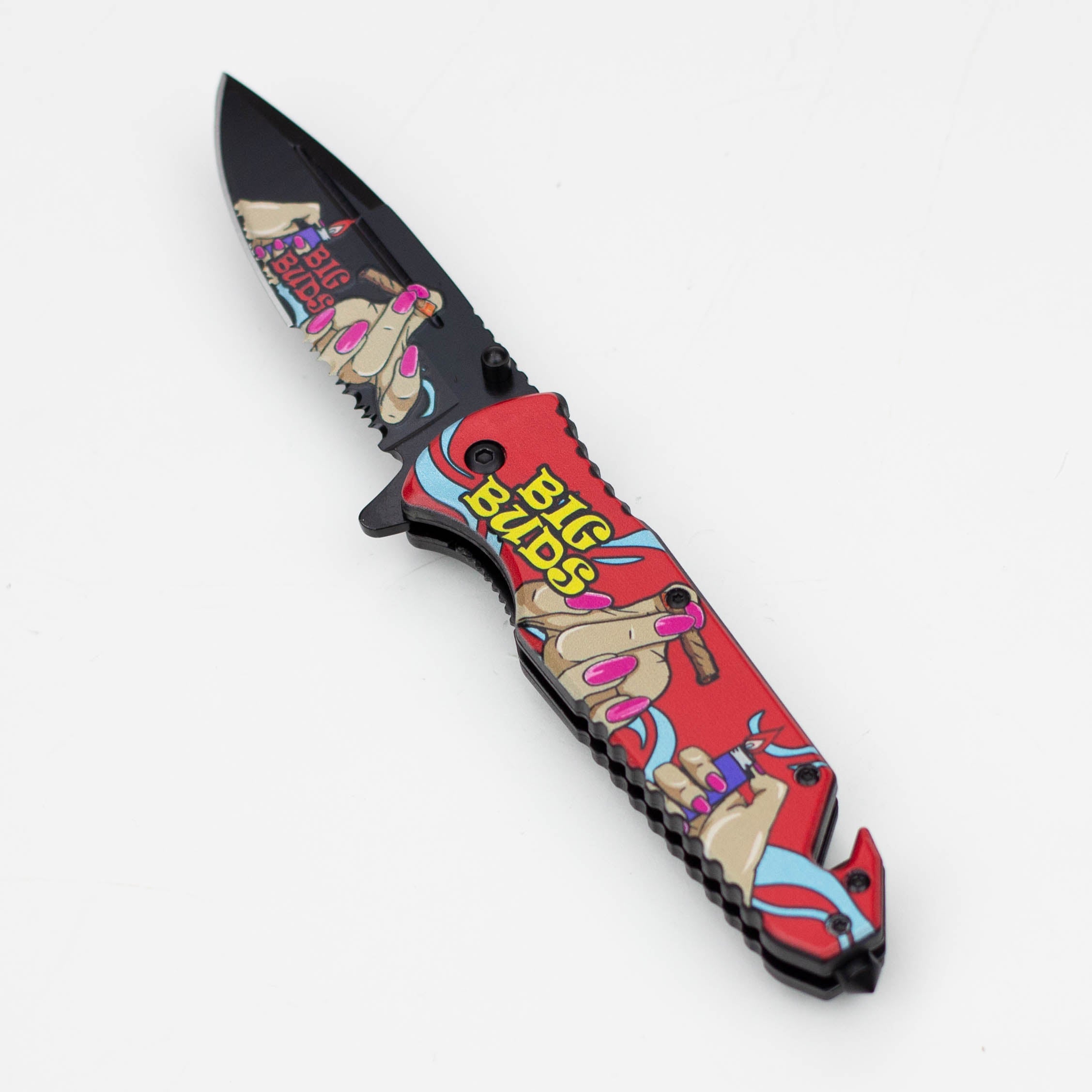 8.5" Fingers Design - Folding Knife W/ Belt Cutte