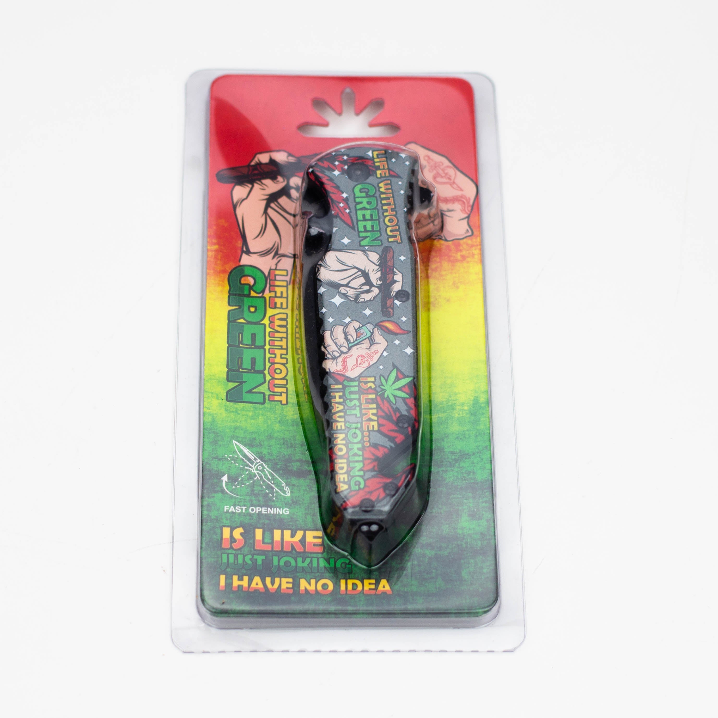 8.5" Hands Design - Folding Knife W/ Belt Cutte