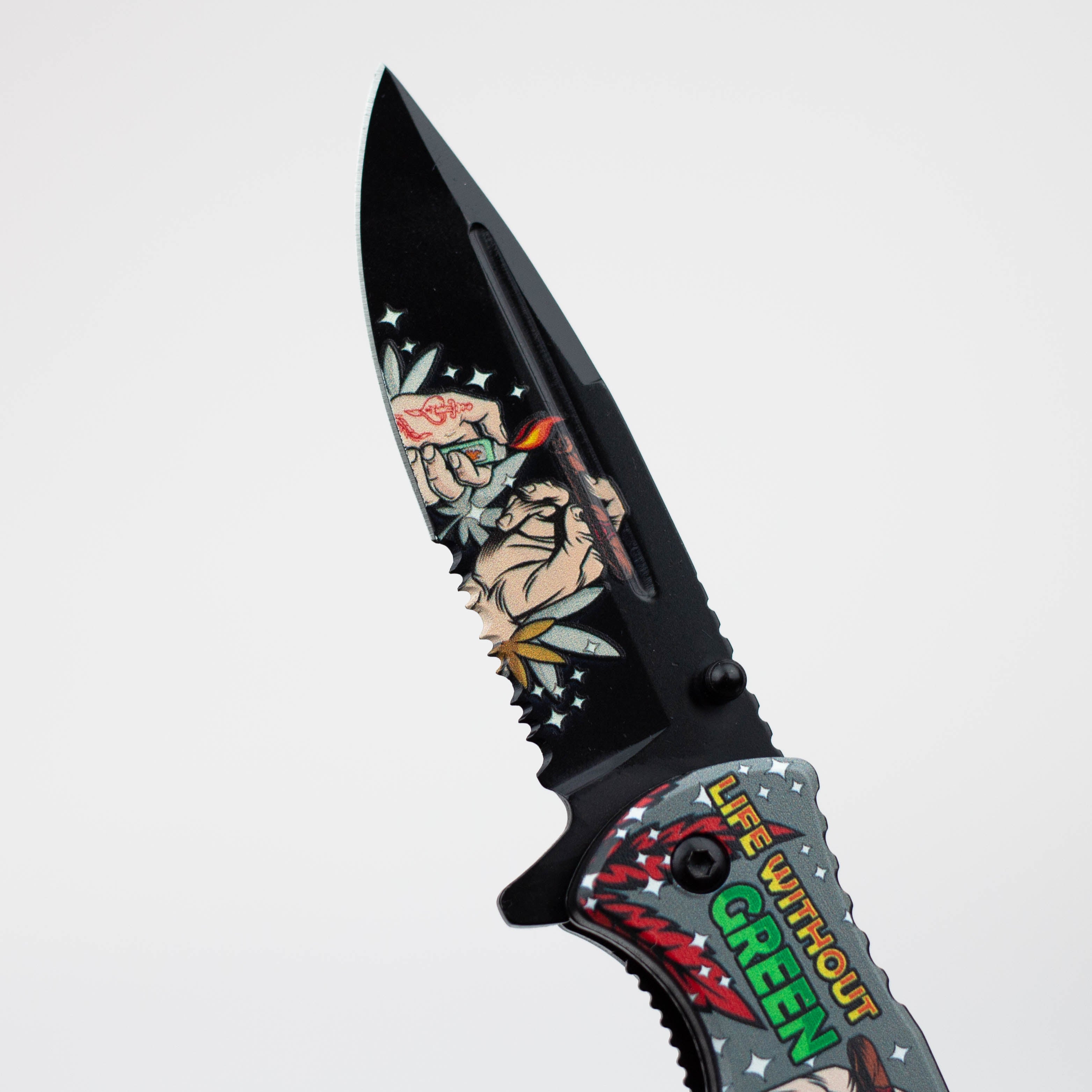 8.5" Hands Design - Folding Knife W/ Belt Cutte