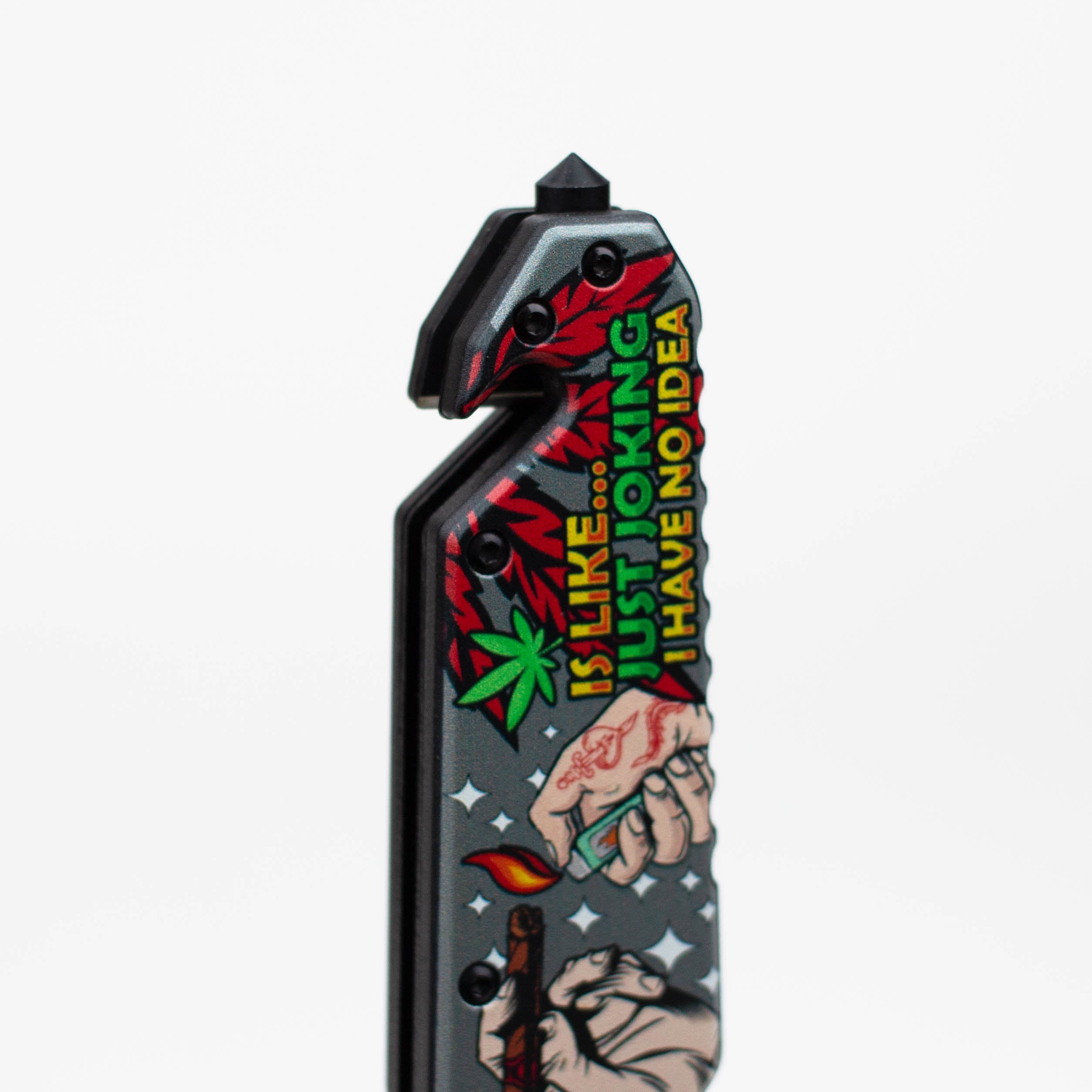 8.5" Hands Design - Folding Knife W/ Belt Cutte
