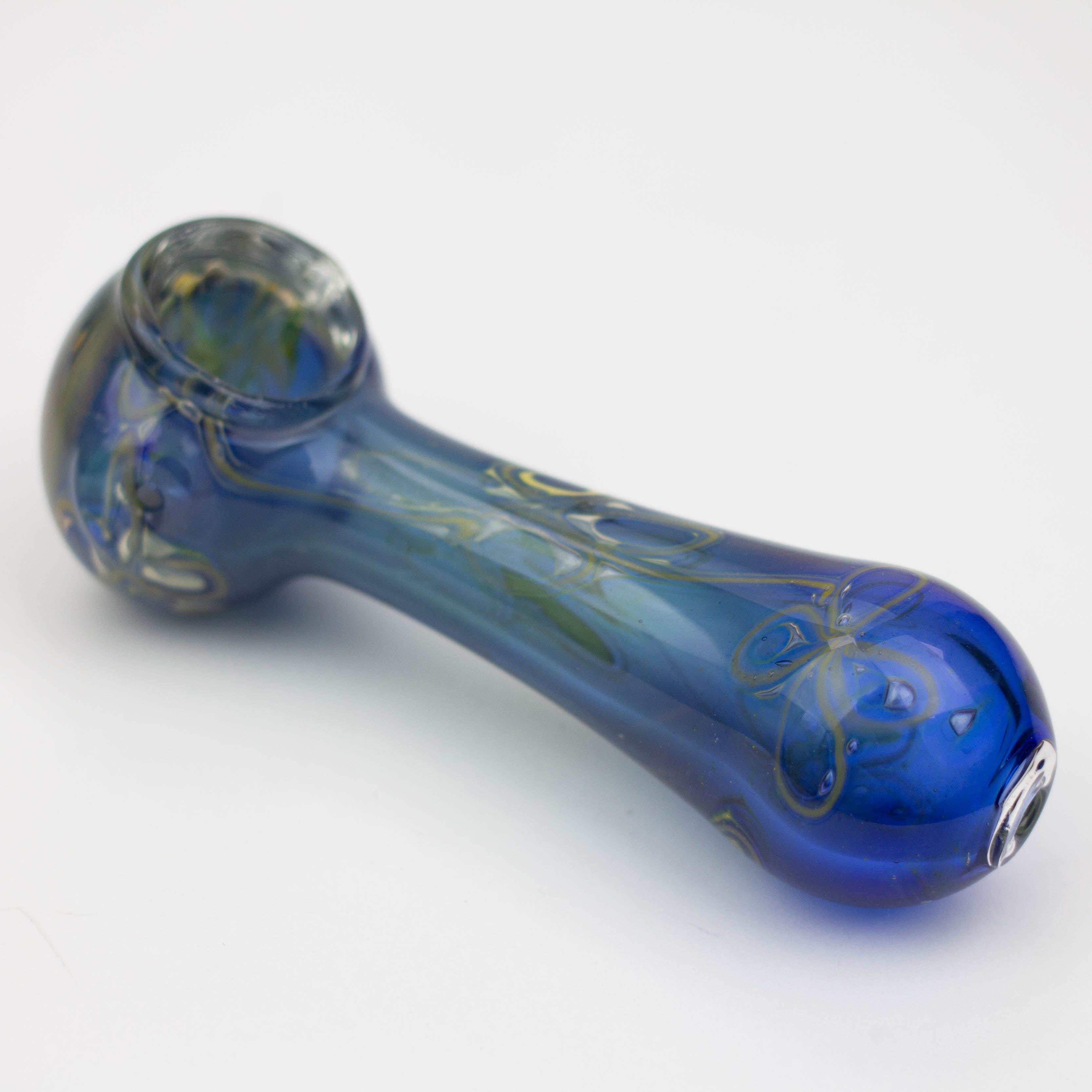 5" Gold fumed blue glass hand pipe