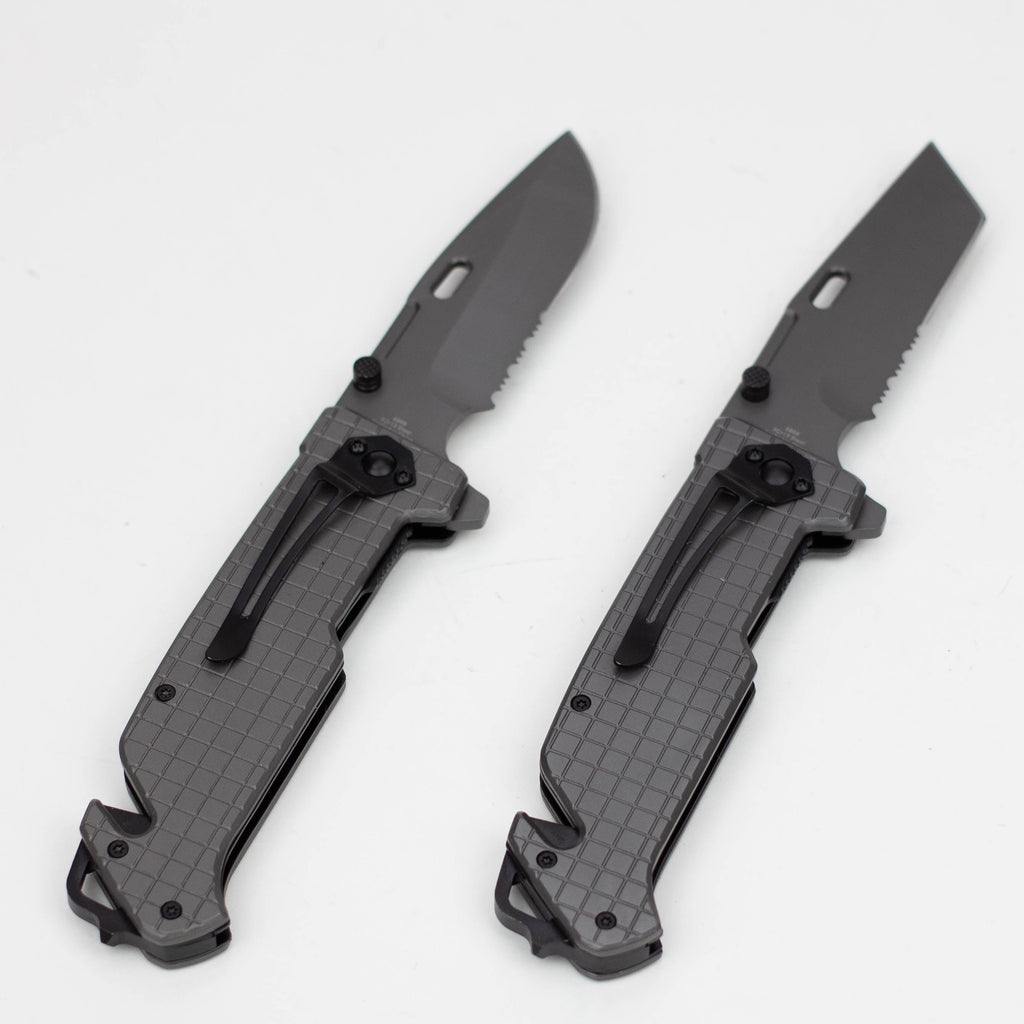 9" The Bone  Edge Grey Folding Knife with Belt Clip