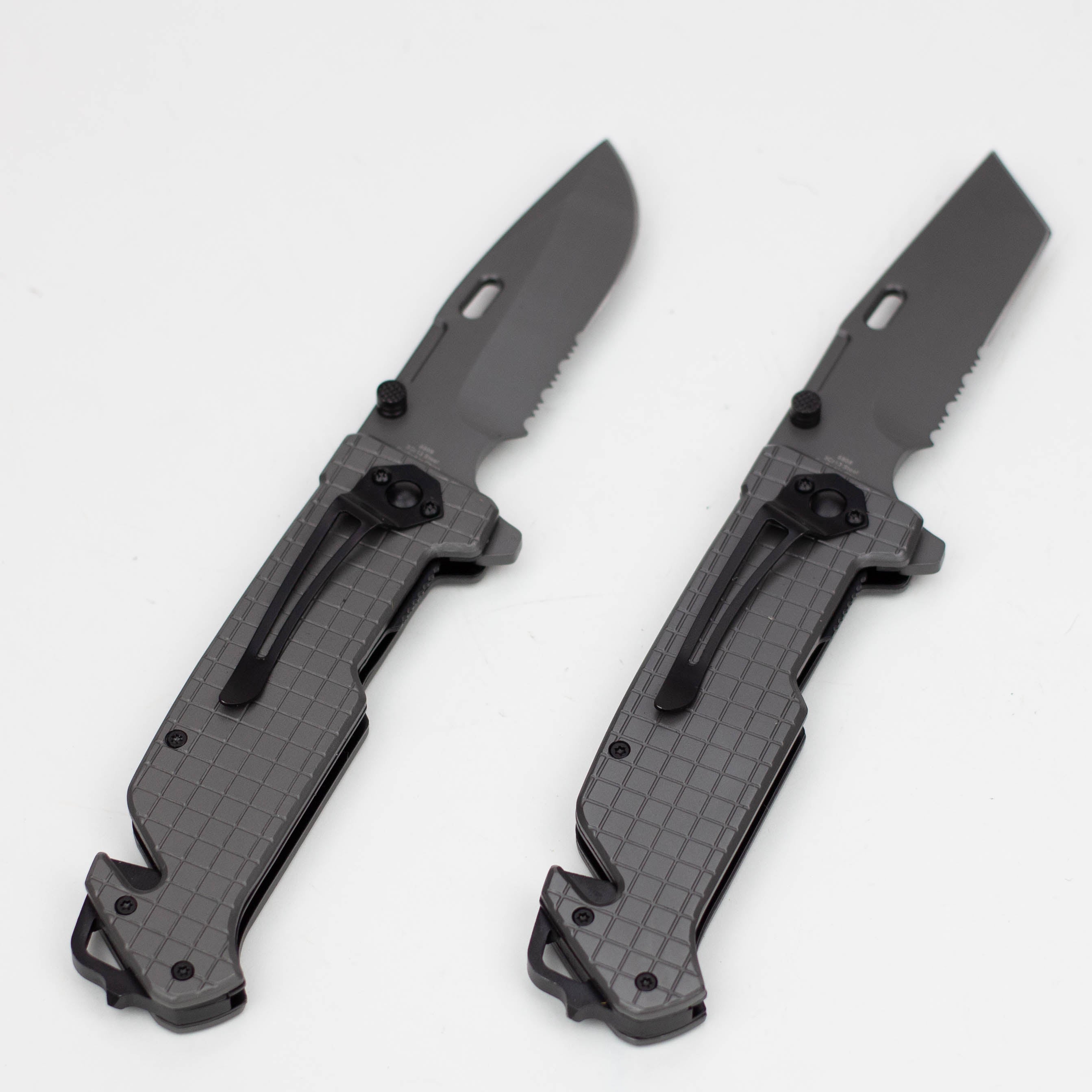 9" The Bone  Edge Grey Folding Knife with Belt Clip