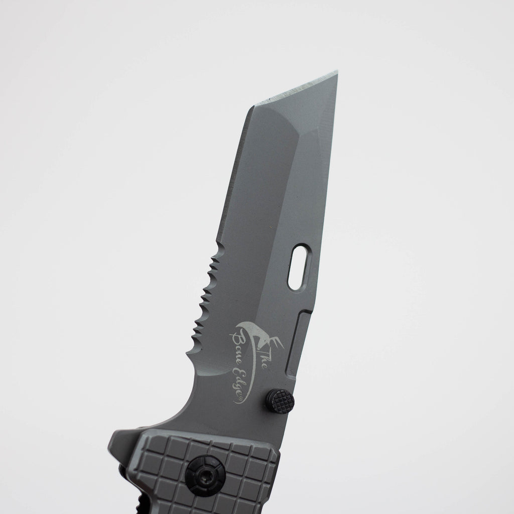 9" The Bone  Edge Grey Folding Knife with Belt Clip