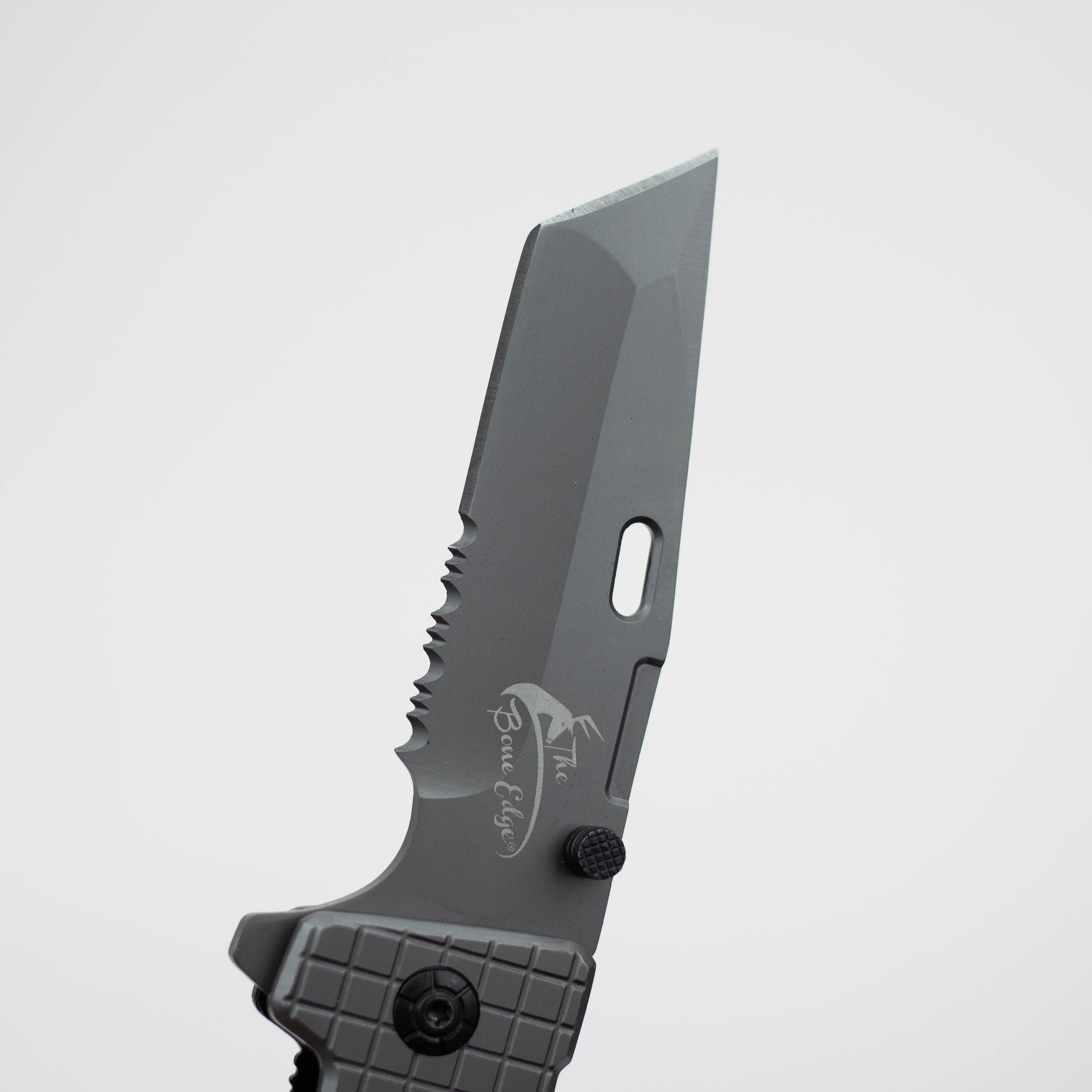 9" The Bone  Edge Grey Folding Knife with Belt Clip