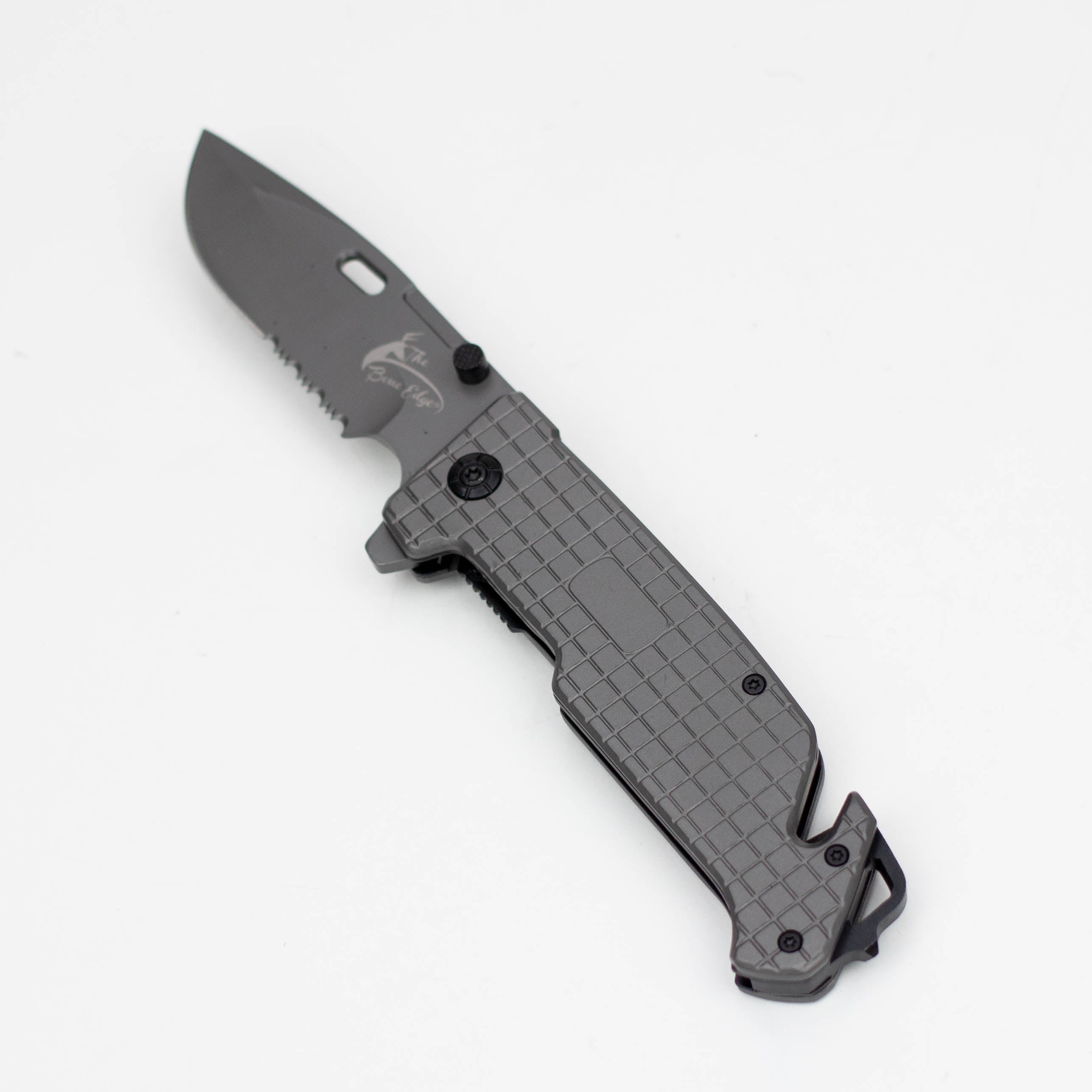 9" The Bone  Edge Grey Folding Knife with Belt Clip