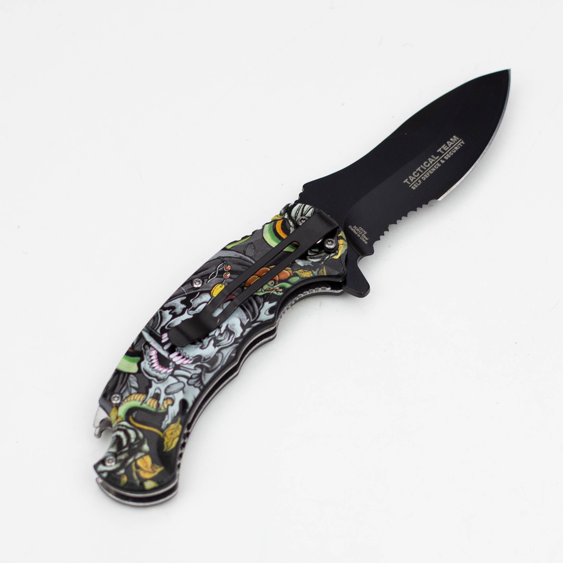 Defender-Xtreme  8.5" Snake Skull Folding Knife With Belt Clip [13170]