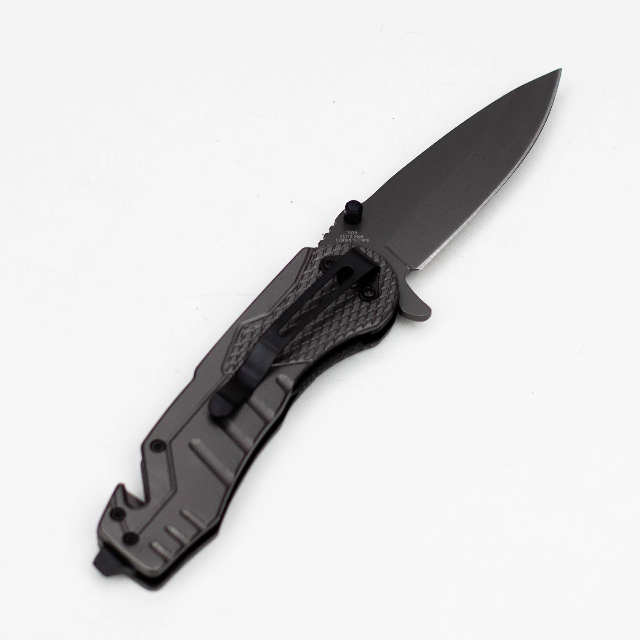 8″ Hunt Down Grey Folding Knife with Belt Clip [7838]
