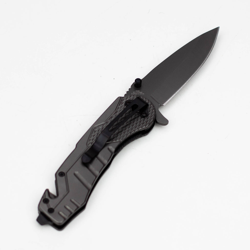 8″ Hunt Down Grey Folding Knife with Belt Clip [7838]