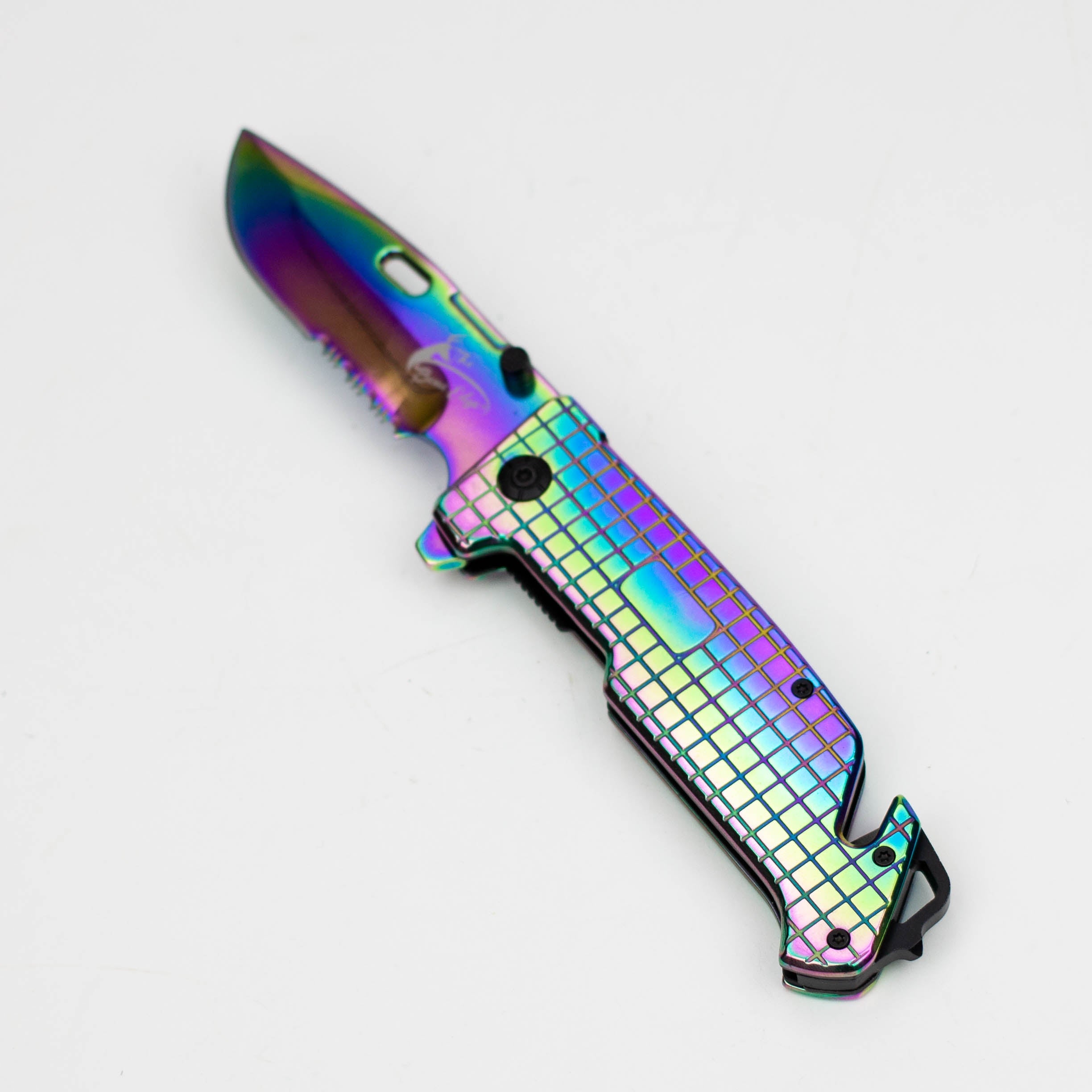 9" The Bone  Edge Shiny Rainbow Drop Point Blade Knife with Belt Clip [13992]