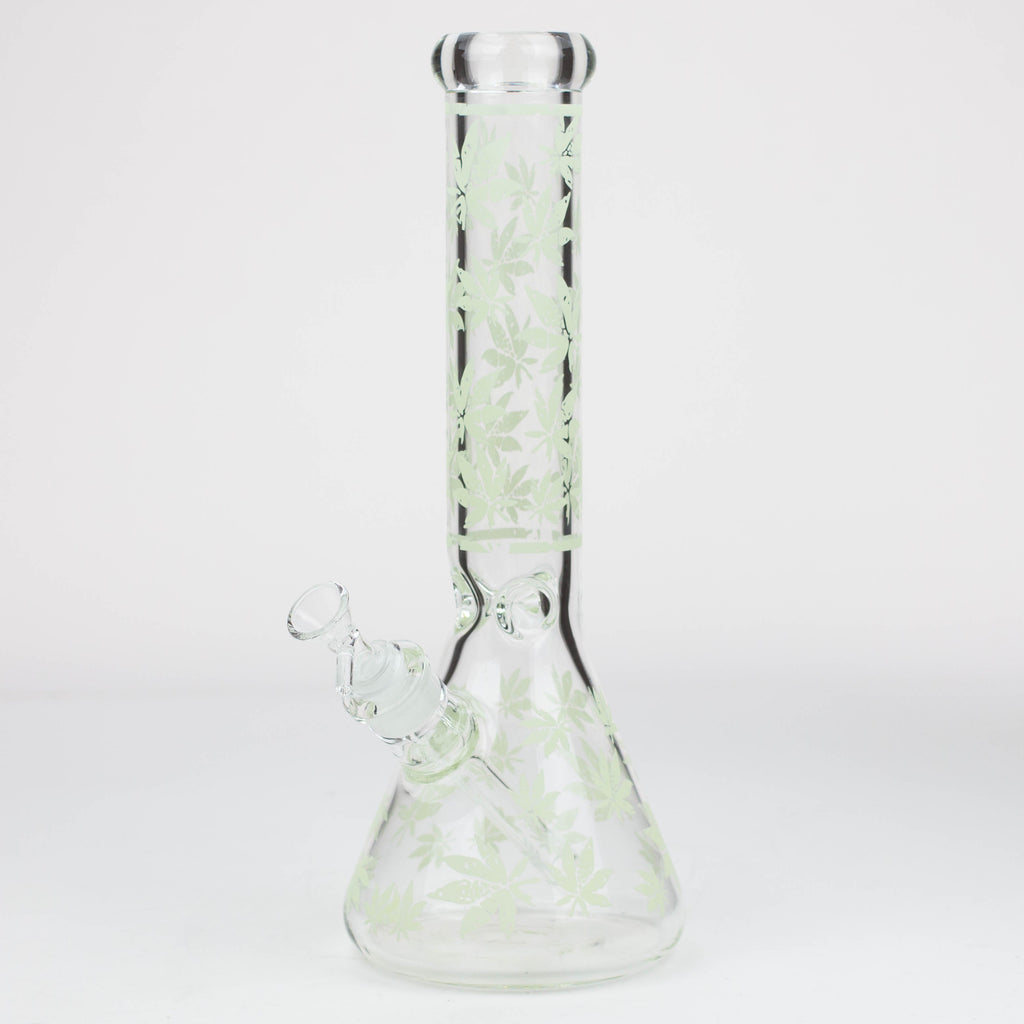 14" Leaf Pattern glow in the dark / 7mm / glass beaker bong [CH-106]