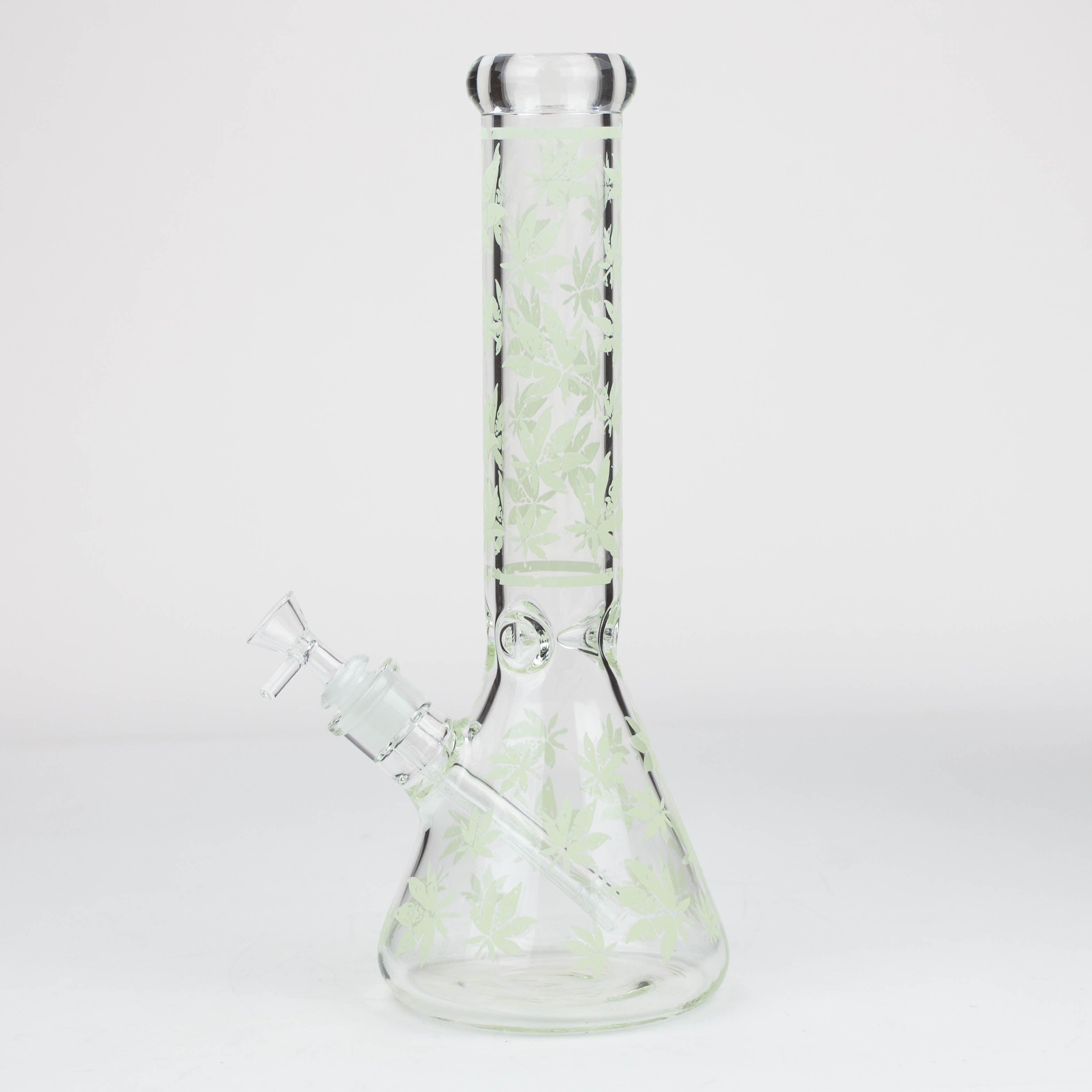 14" Leaf Pattern glow in the dark / 7mm / glass beaker bong [CH-106]