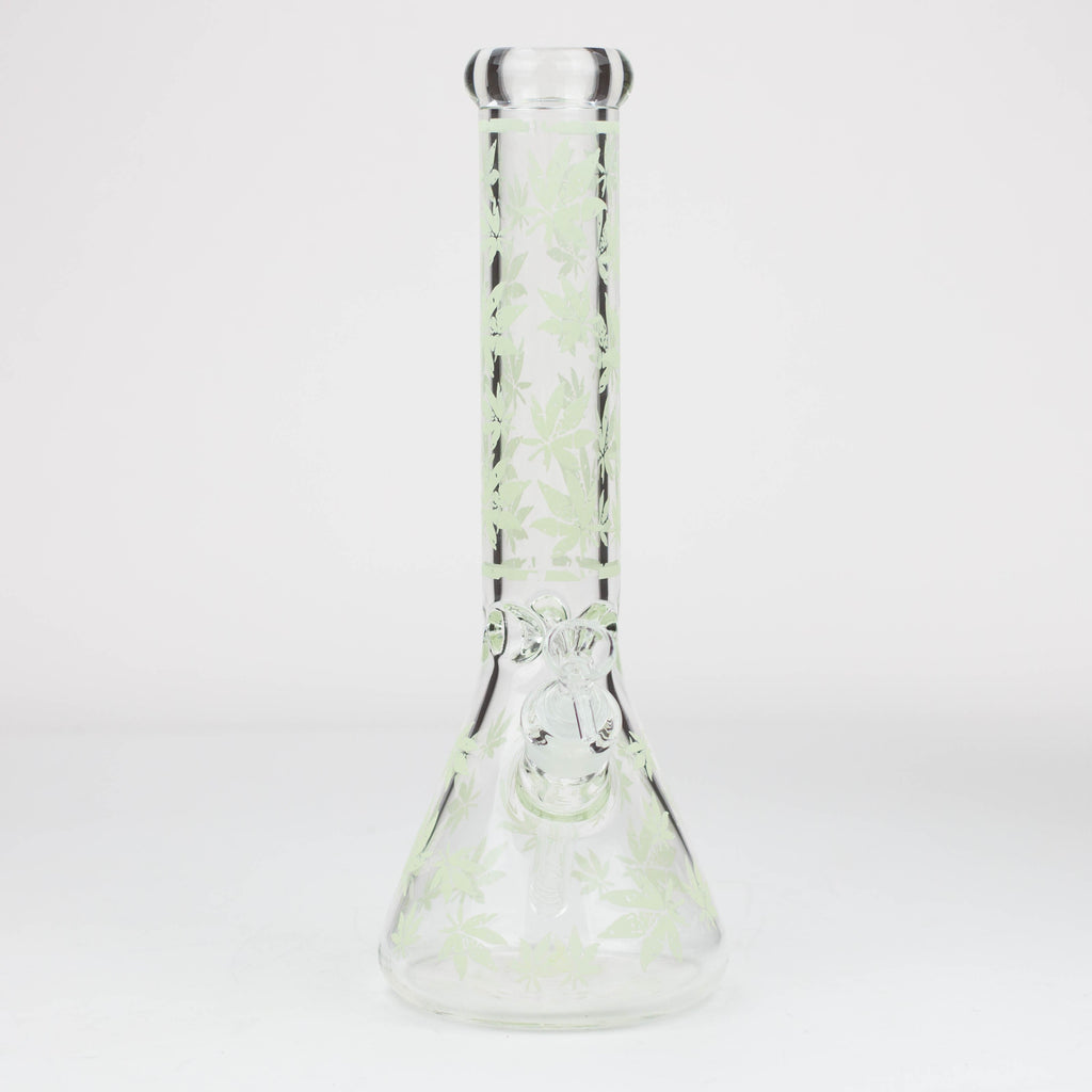 14" Leaf Pattern glow in the dark / 7mm / glass beaker bong [CH-106]