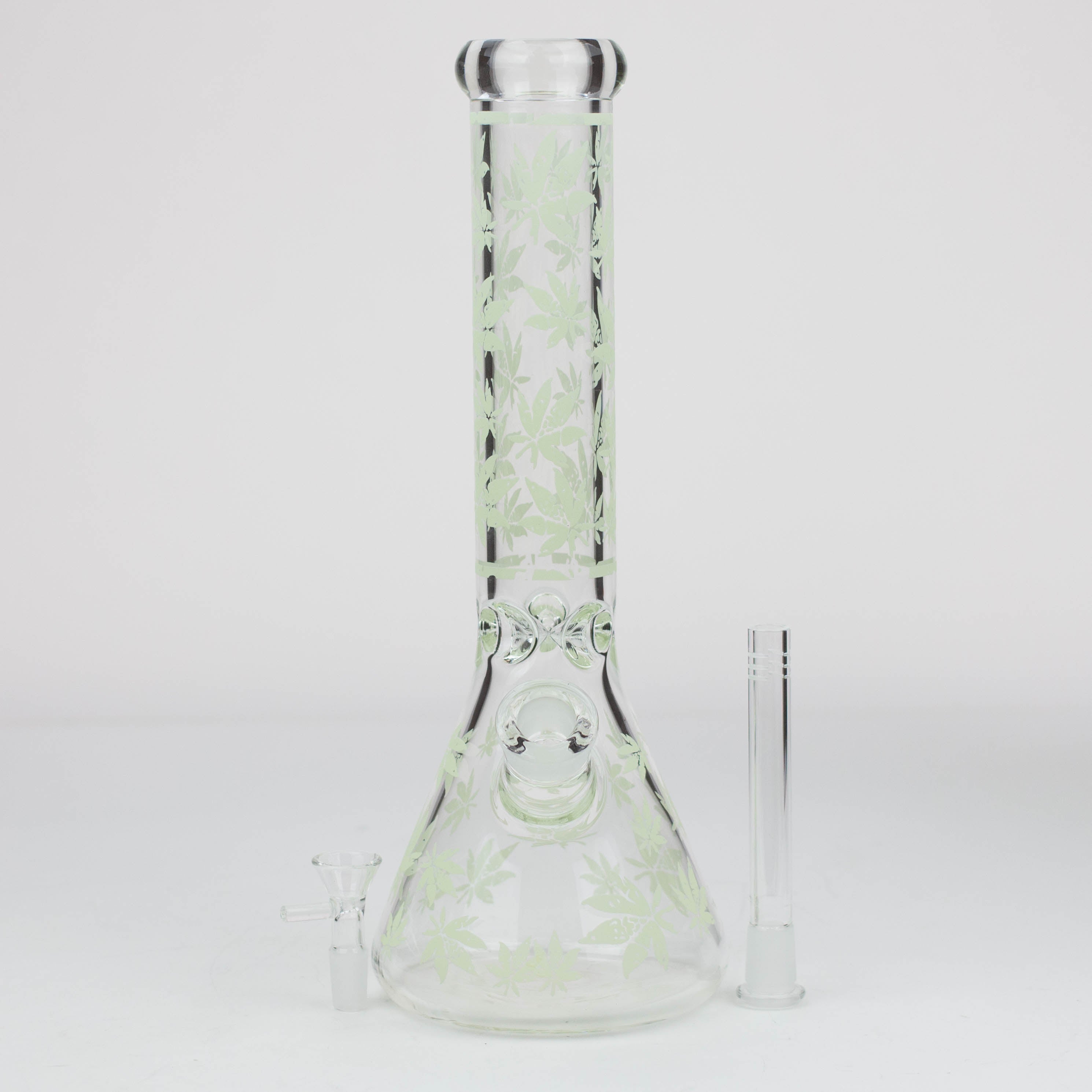 14" Leaf Pattern glow in the dark / 7mm / glass beaker bong [CH-106]