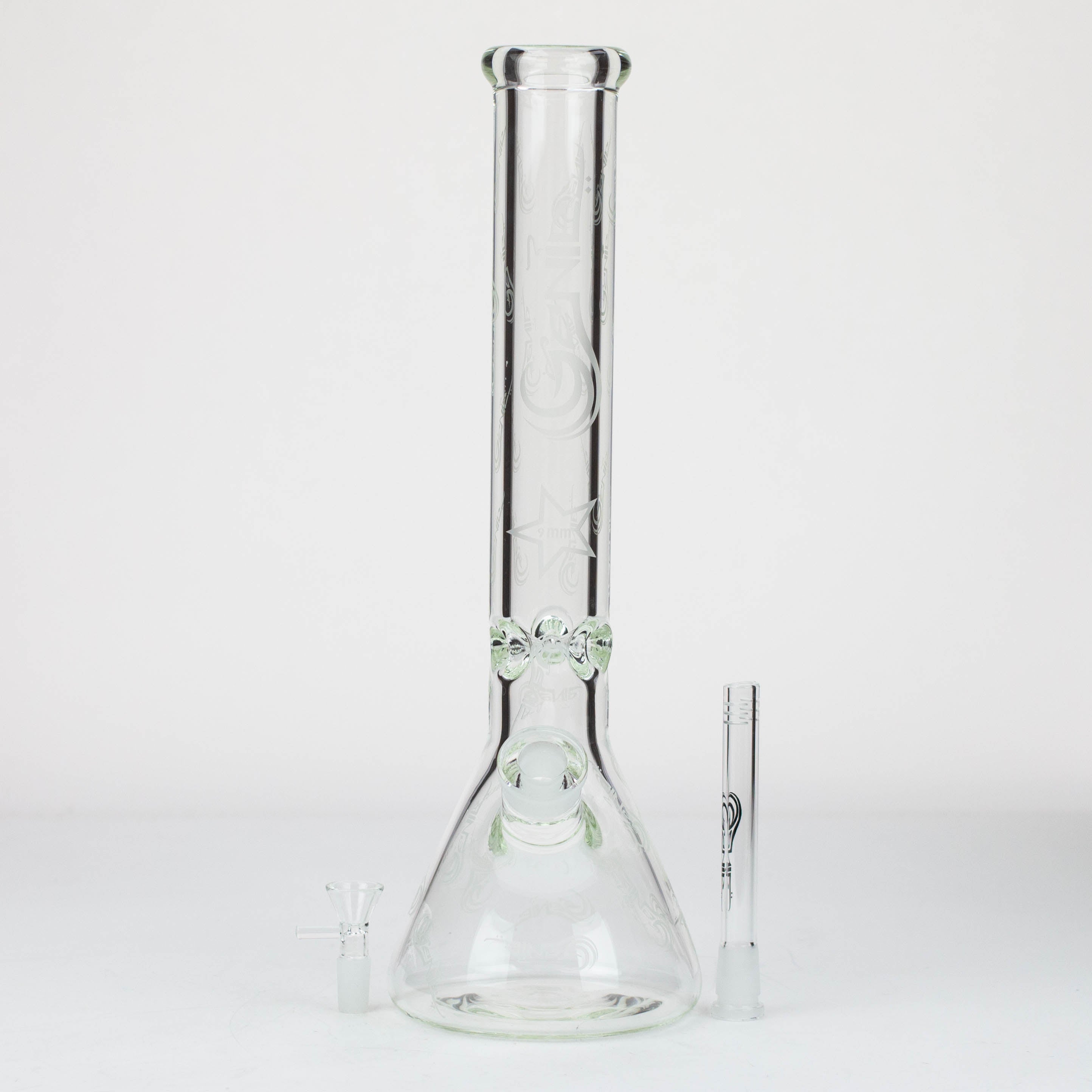 16" Genie pattern 9 mm clear glass water bong [20024]