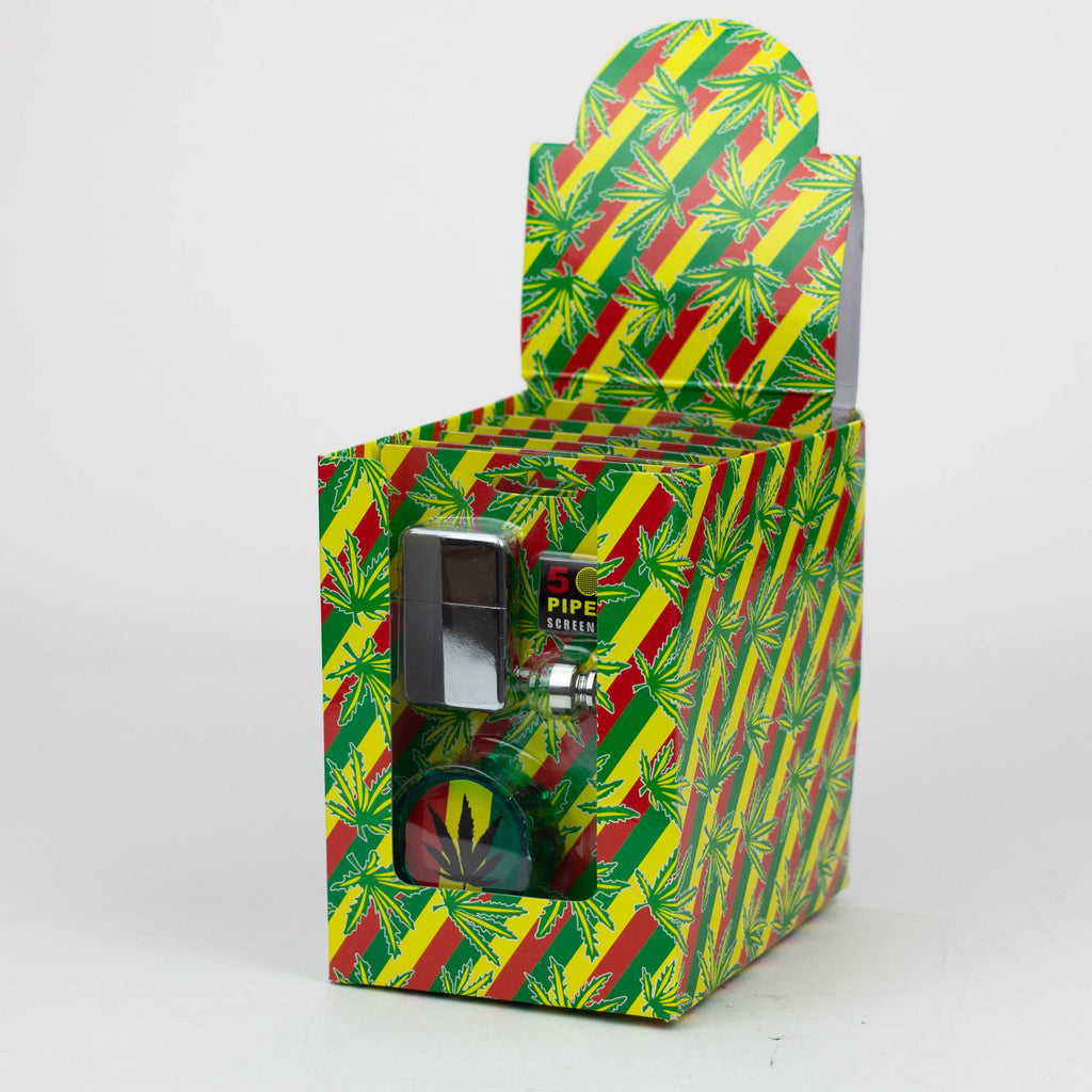 Metal Pipe,Grinder, Lighter and screen set Box of 6 [SCP15009]